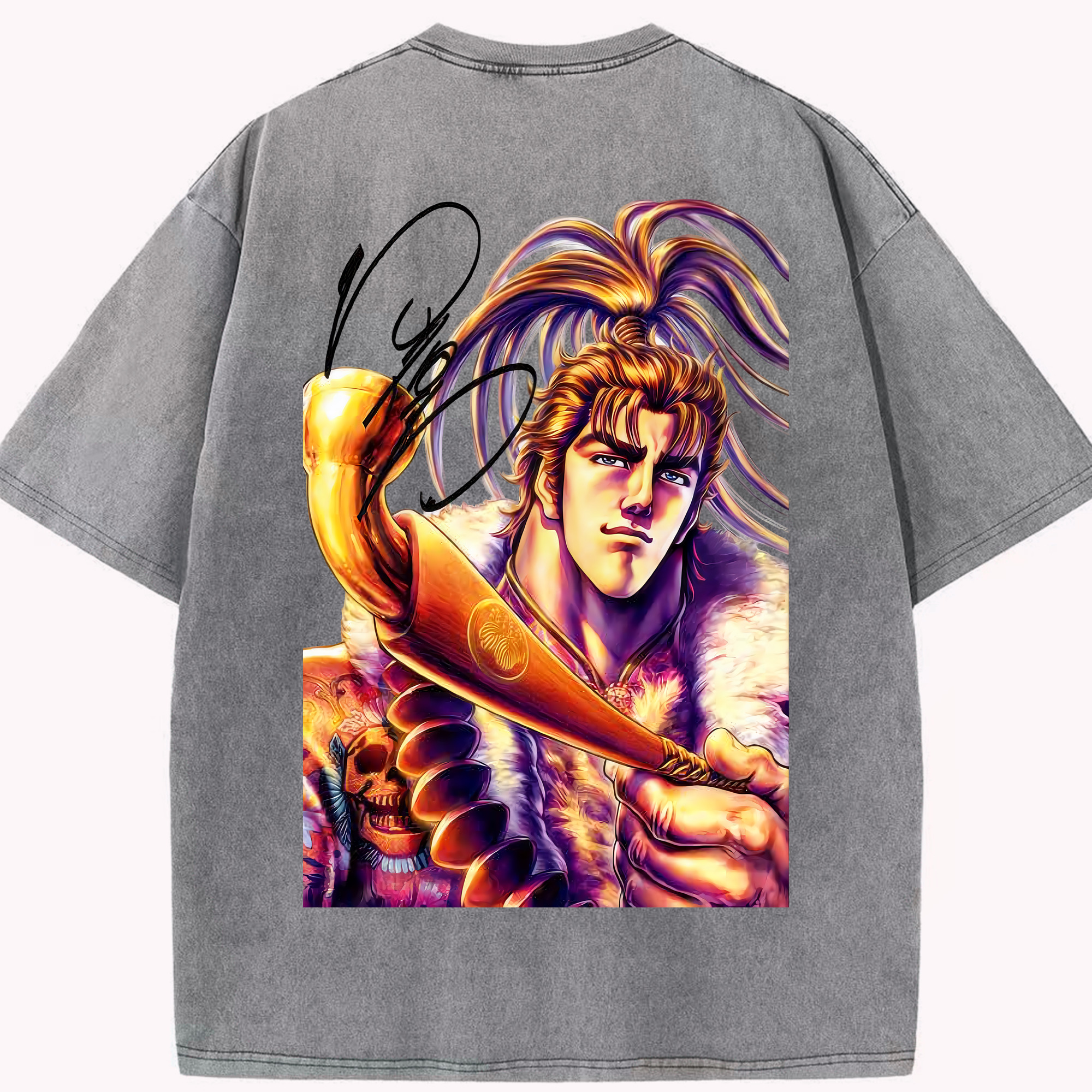（画像用） 北斗の拳 Fist of the North Star 綿100% ヴィンテージ風 半袖Tシャツ（背面プリント）