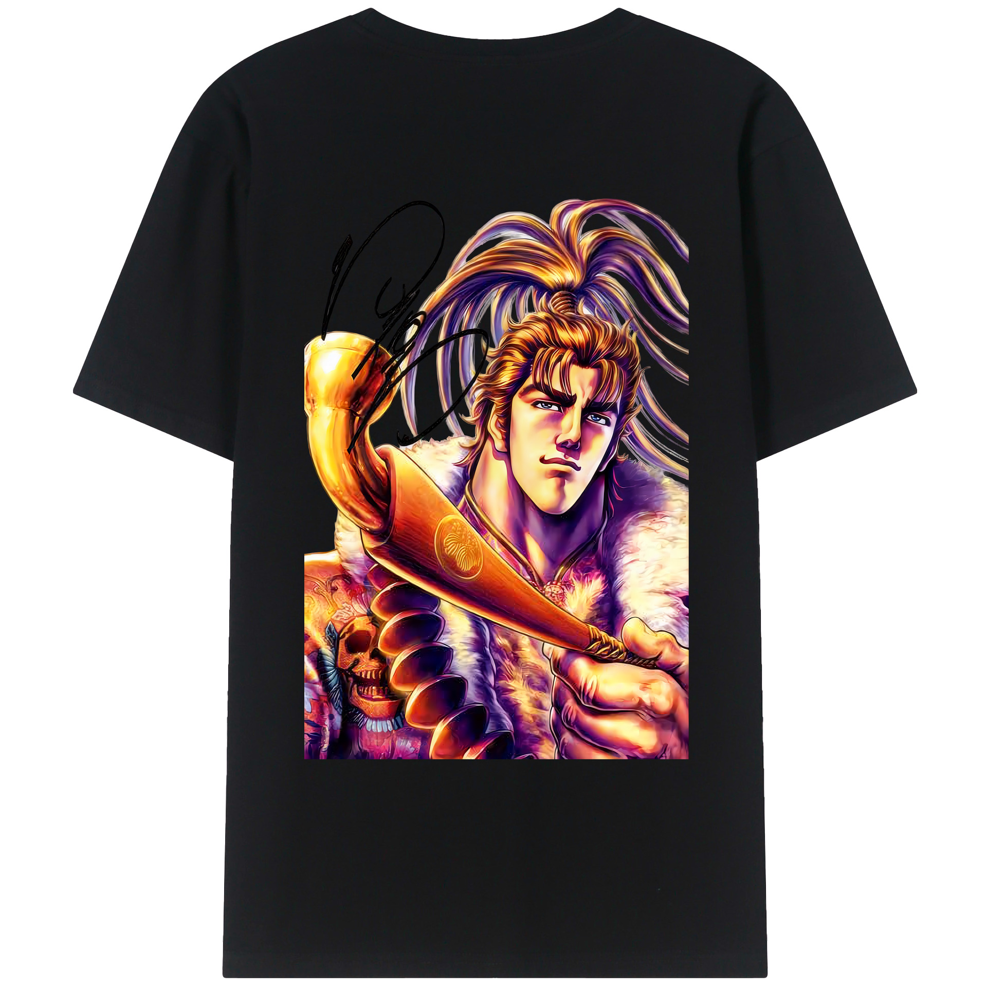 （画像用） 北斗の拳 Fist of the North Star 綿100％ メンズ半袖Tシャツ（バックプリント） 通気性