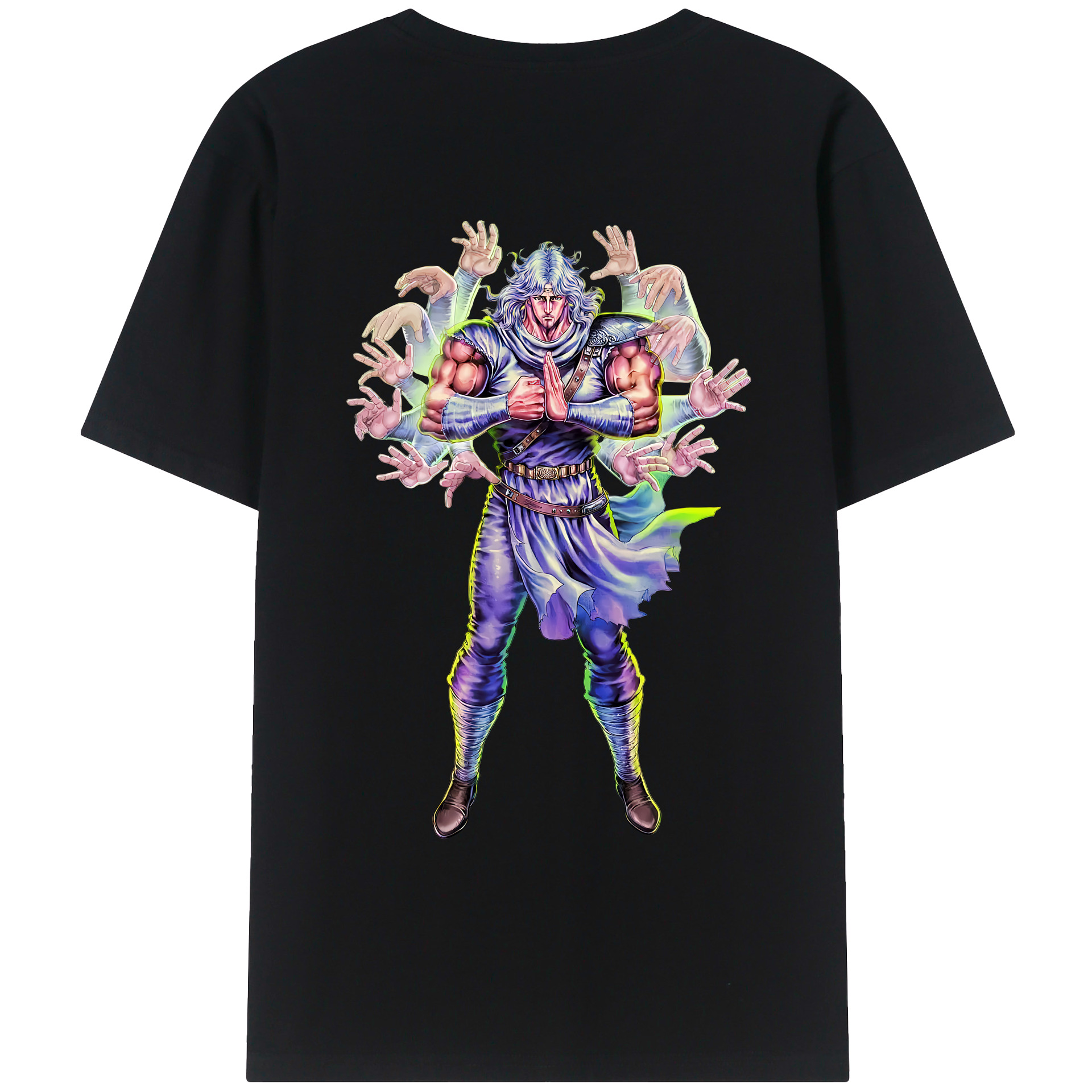 （画像用） 北斗の拳 Fist of the North Star 綿100％ メンズ半袖Tシャツ（バックプリント） 通気性