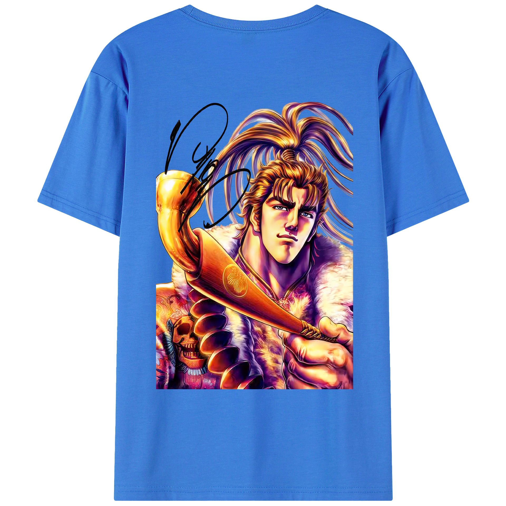 （画像用） 北斗の拳 Fist of the North Star 綿100％ メンズ半袖Tシャツ（バックプリント） 通気性