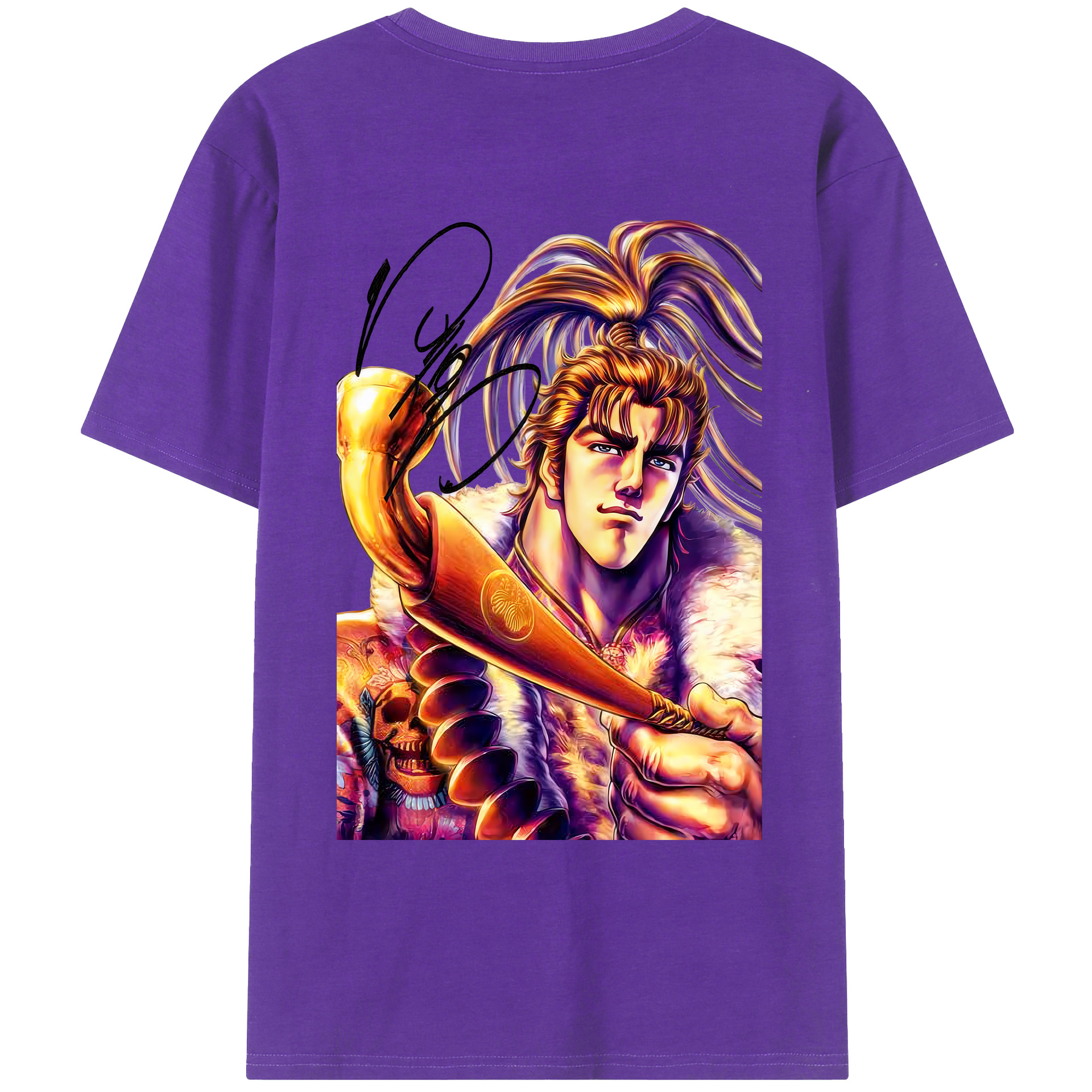 （画像用） 北斗の拳 Fist of the North Star 綿100％ メンズ半袖Tシャツ（バックプリント） 通気性