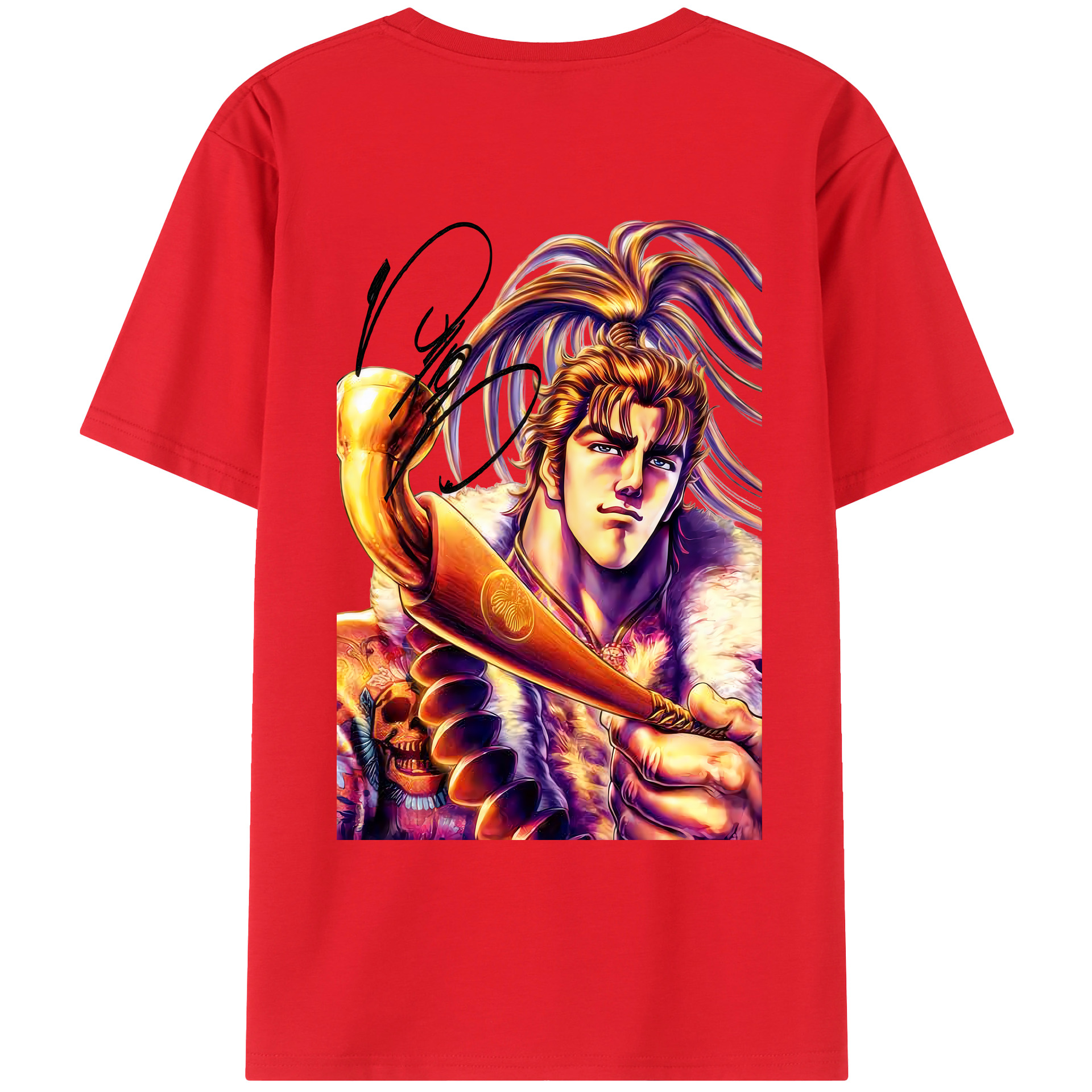 （画像用） 北斗の拳 Fist of the North Star 綿100％ メンズ半袖Tシャツ（バックプリント） 通気性