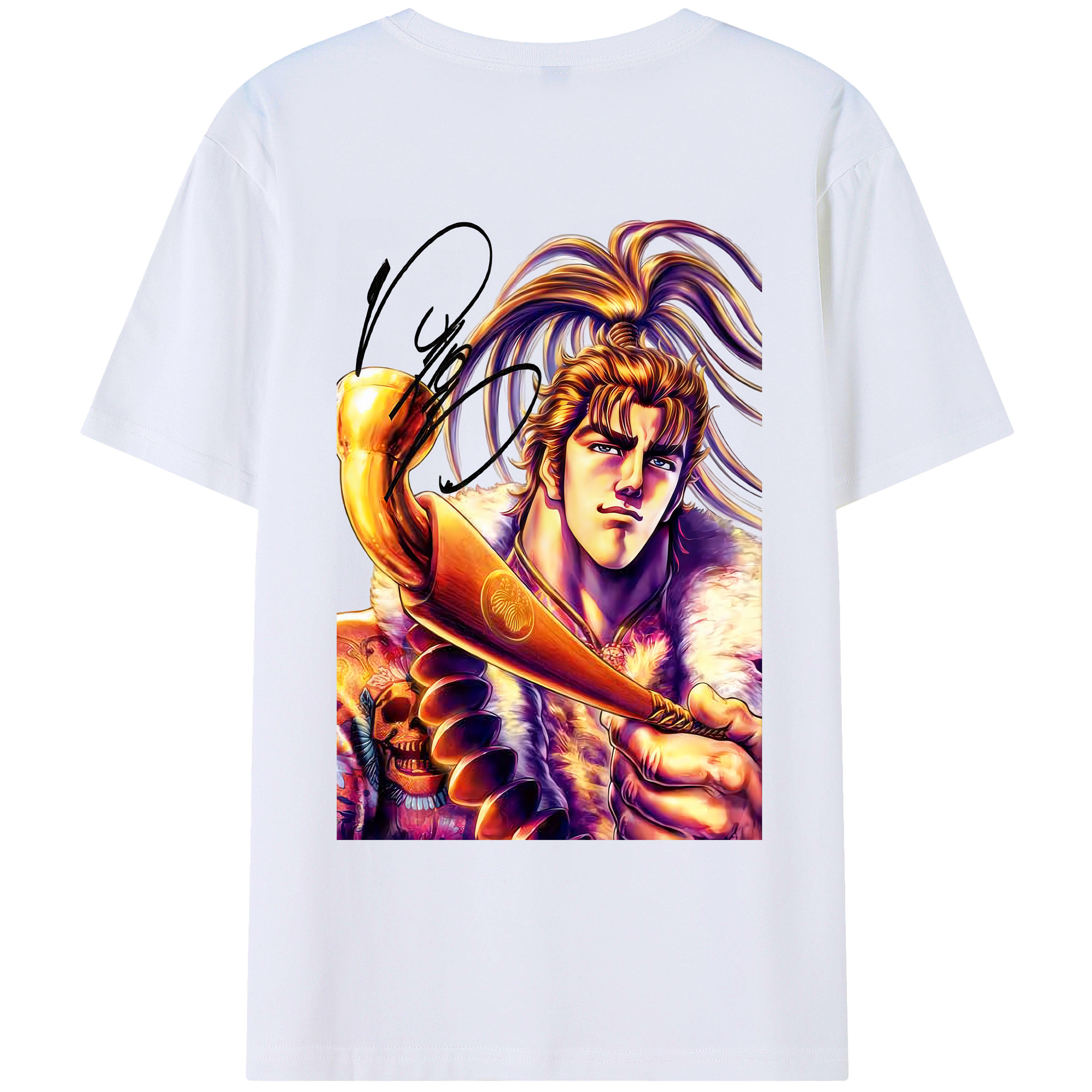 （画像用） 北斗の拳 Fist of the North Star 綿100％ メンズ半袖Tシャツ（バックプリント） 通気性