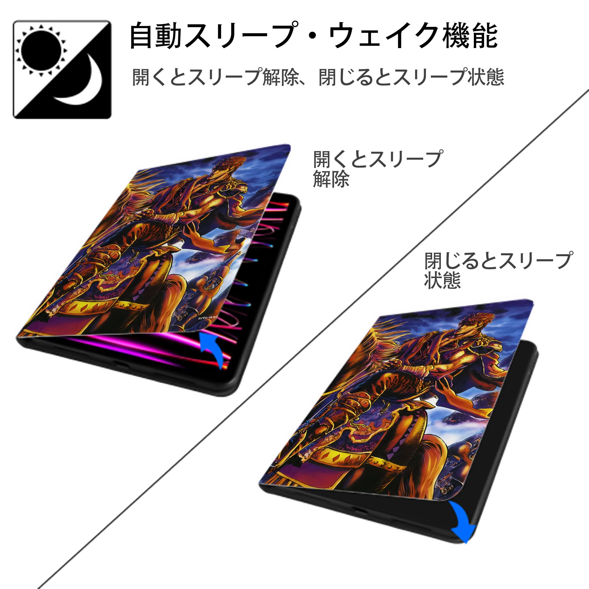 北斗の拳 Fist of the North Star IPad ケース ブック型 PUレザー TPU 耐衝撃 軽量 薄型 ペン収納なし 全面保護 IPad 各モデル対応