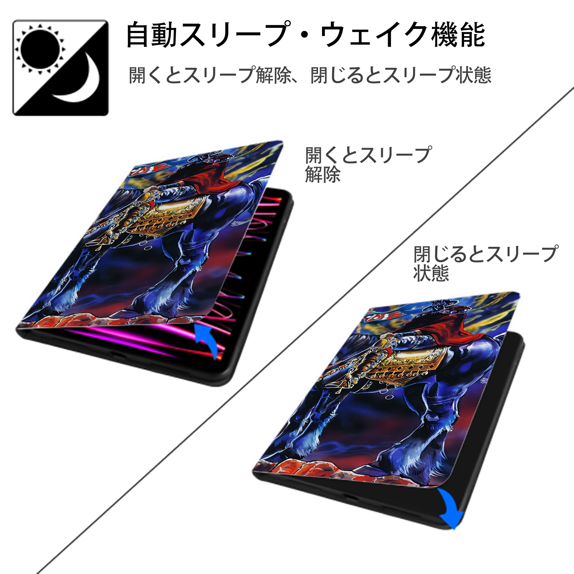 北斗の拳 Fist of the North Star IPad ケース ブック型 PUレザー TPU 耐衝撃 軽量 薄型 ペン収納なし 全面保護 IPad 各モデル対応