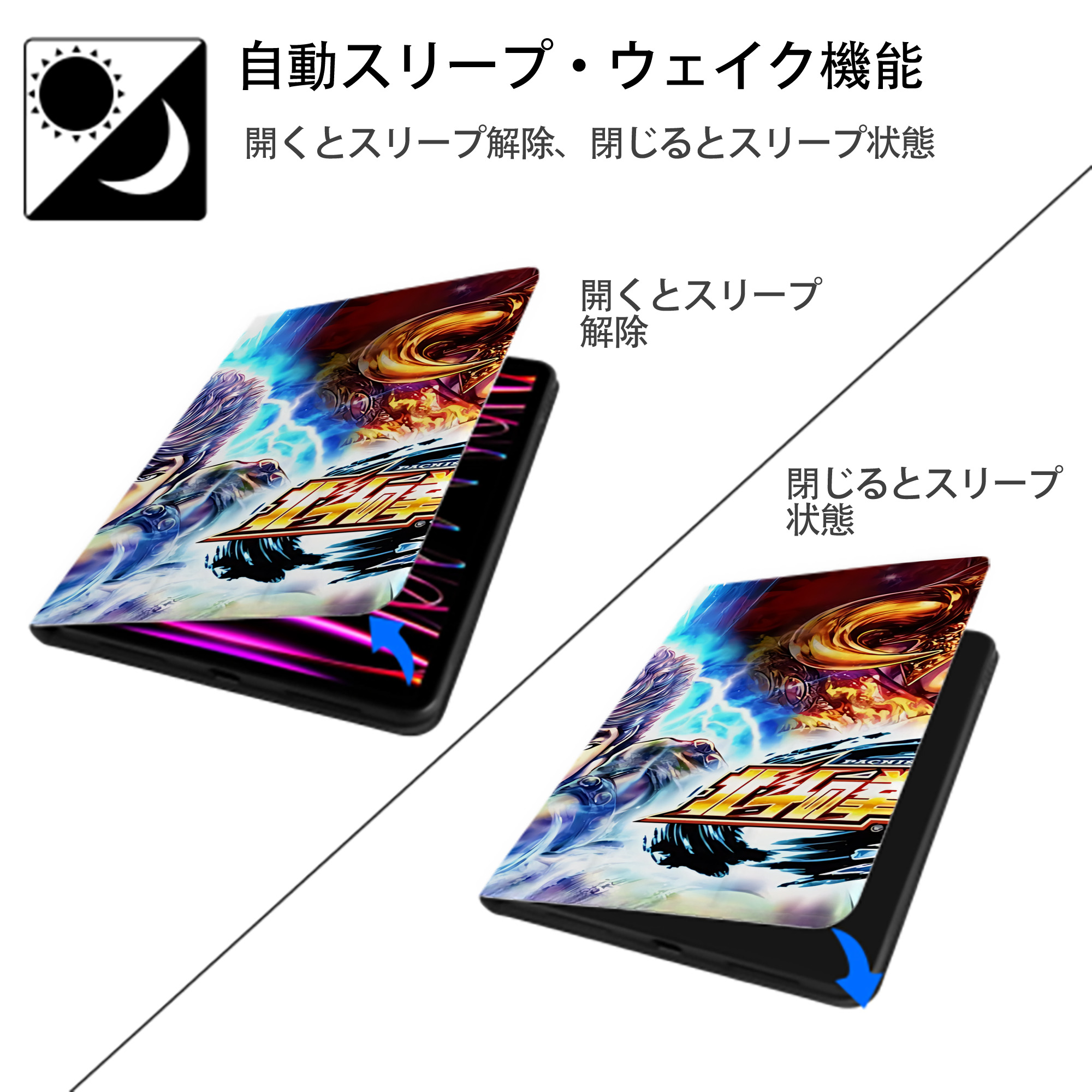 北斗の拳 Fist of the North Star IPad ケース ブック型 PUレザー TPU 耐衝撃 軽量 薄型 ペン収納なし 全面保護 IPad 各モデル対応