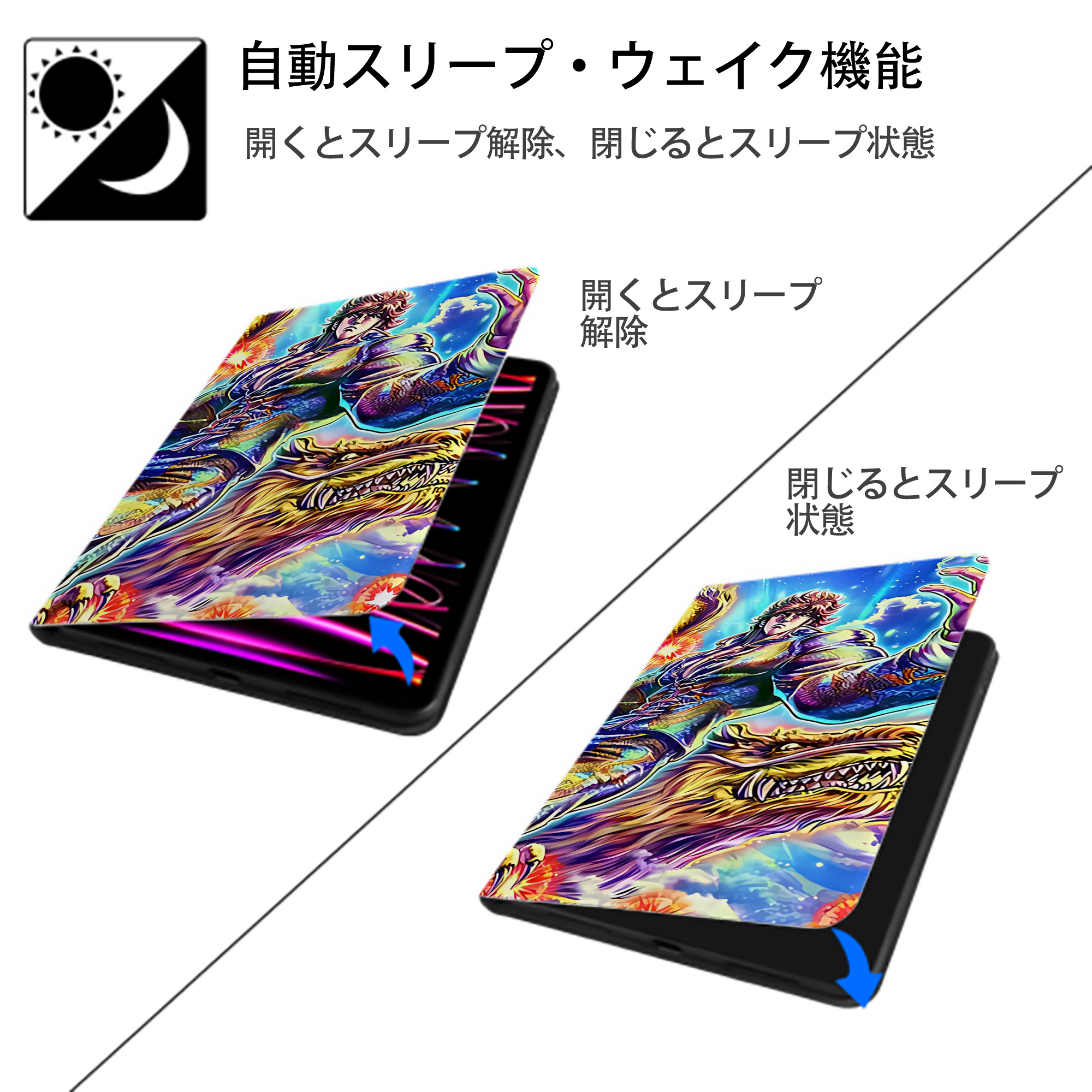 北斗の拳 Fist of the North Star IPadケース ペンホルダー付き ブックスタイルデザイン