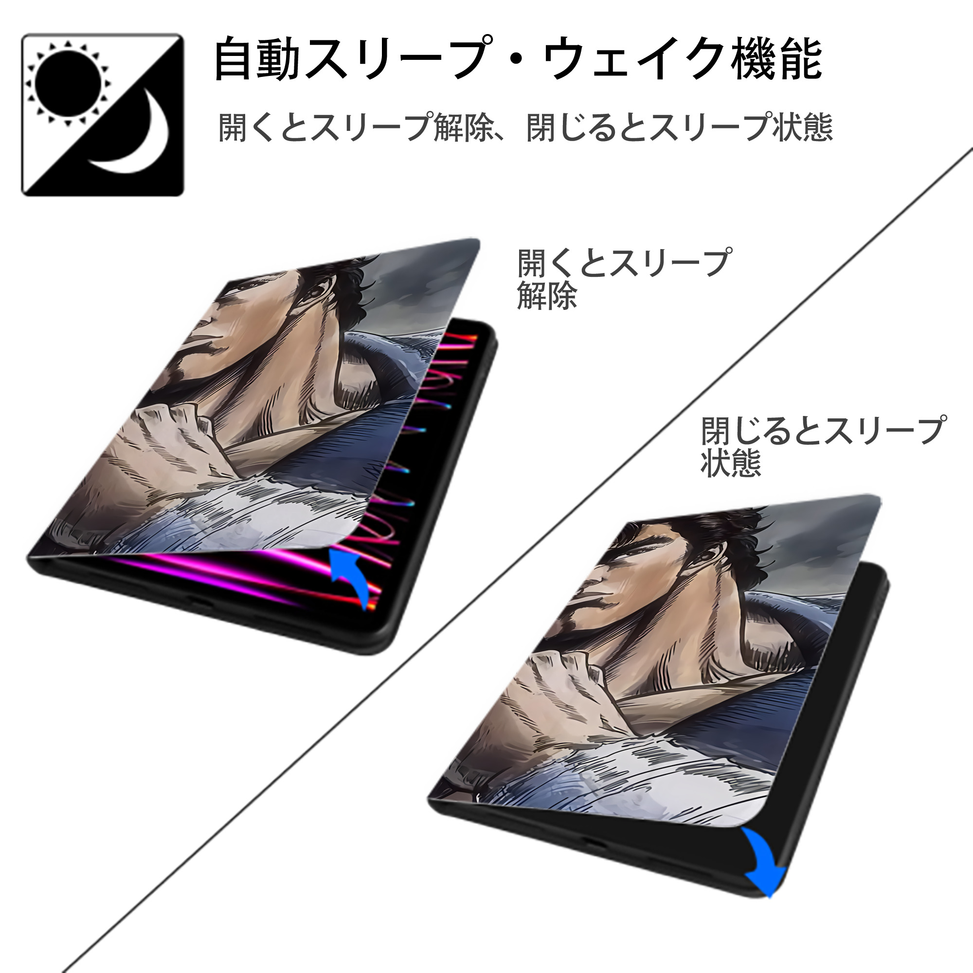 北斗の拳 Fist of the North Star IPadケース ペンホルダー付き ブックスタイルデザイン