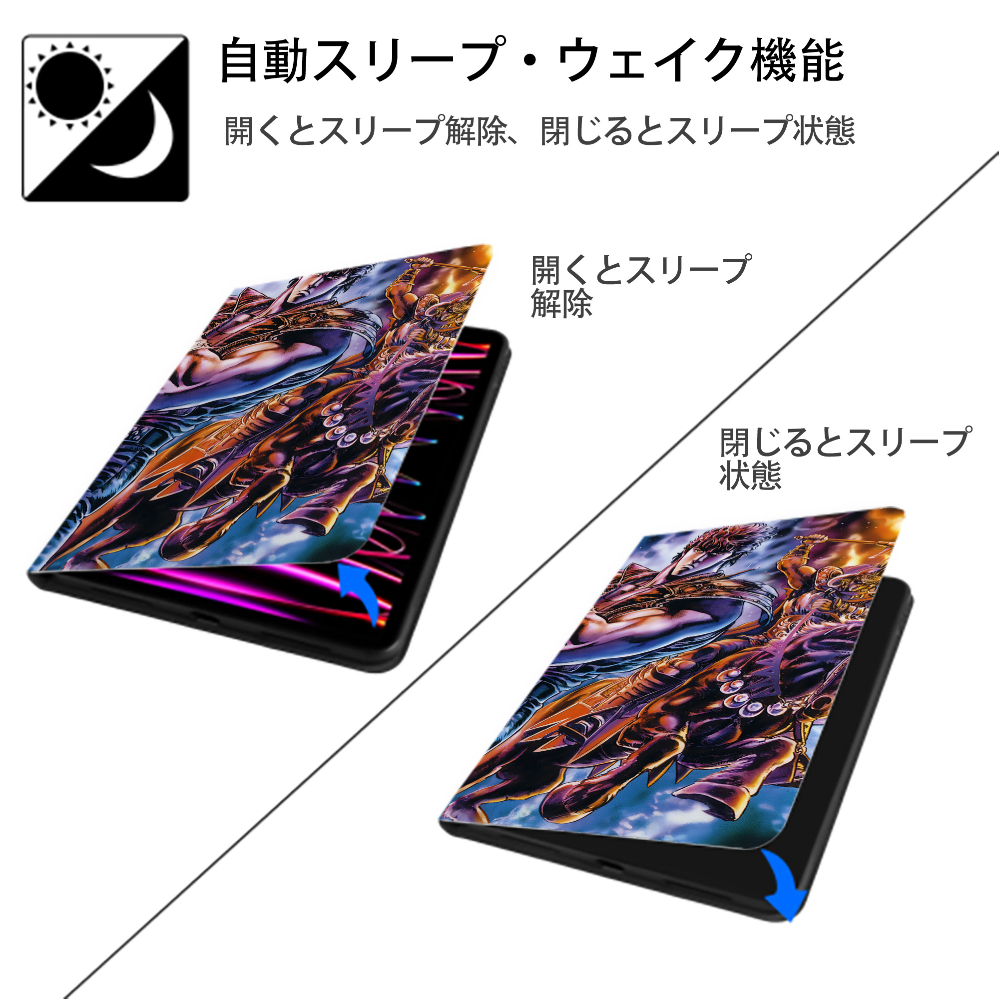 北斗の拳 Fist of the North Star IPadケース ペンホルダー付き ブックスタイルデザイン