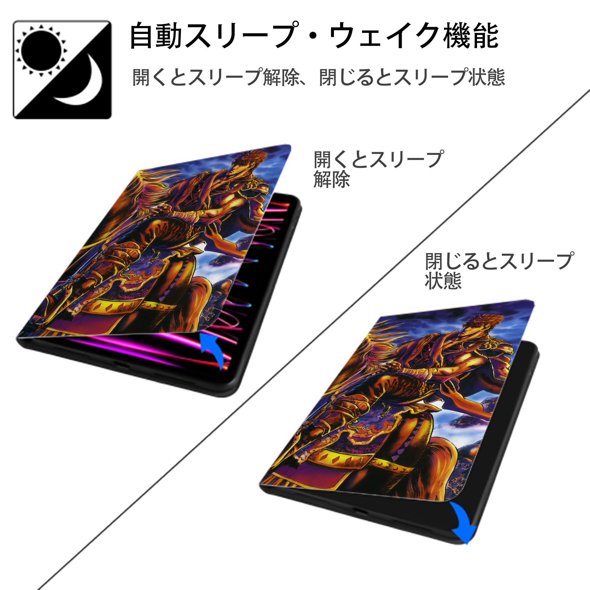 北斗の拳 Fist of the North Star IPadケース ペンホルダー付き ブックスタイルデザイン