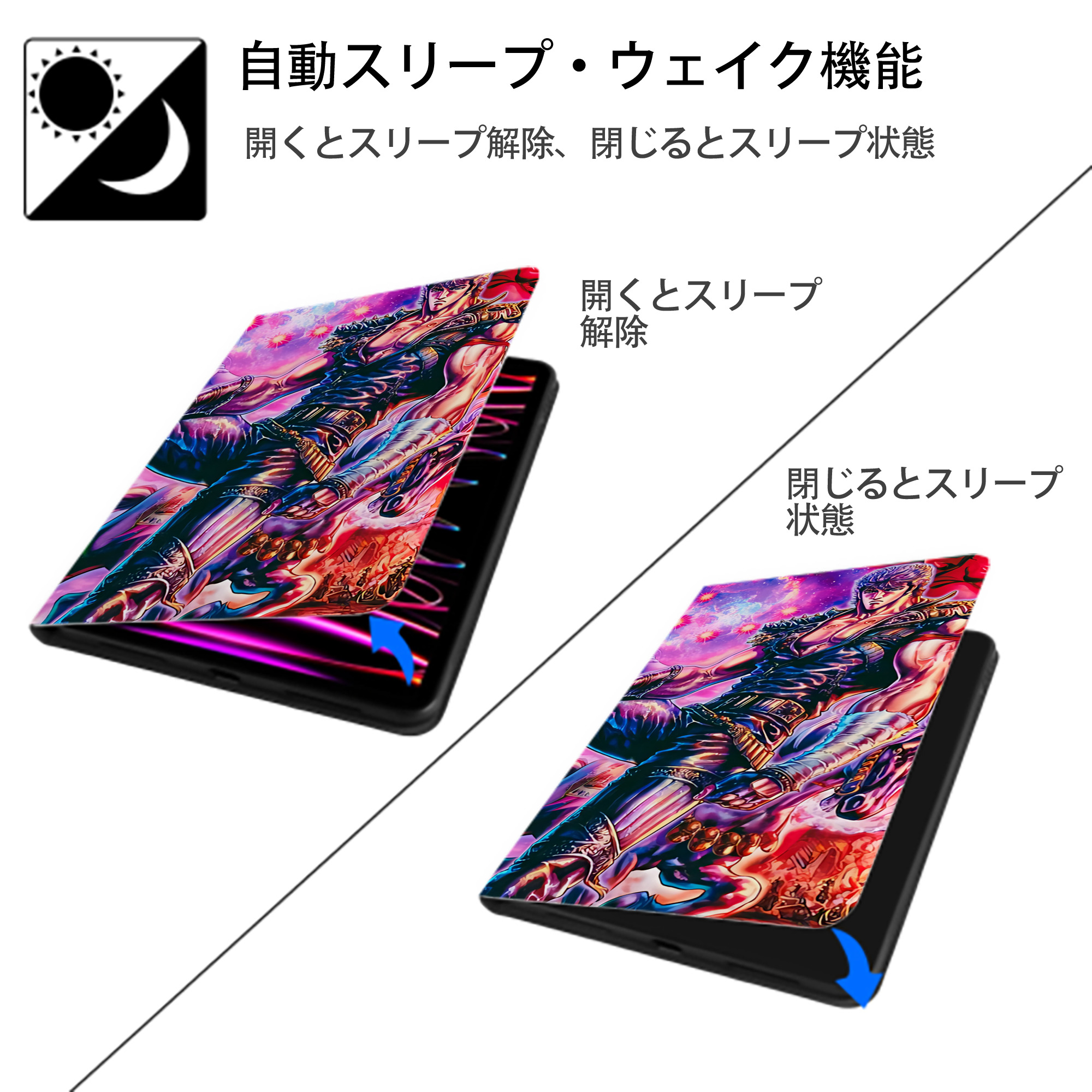 北斗の拳 Fist of the North Star IPadケース ペンホルダー付き ブックスタイルデザイン