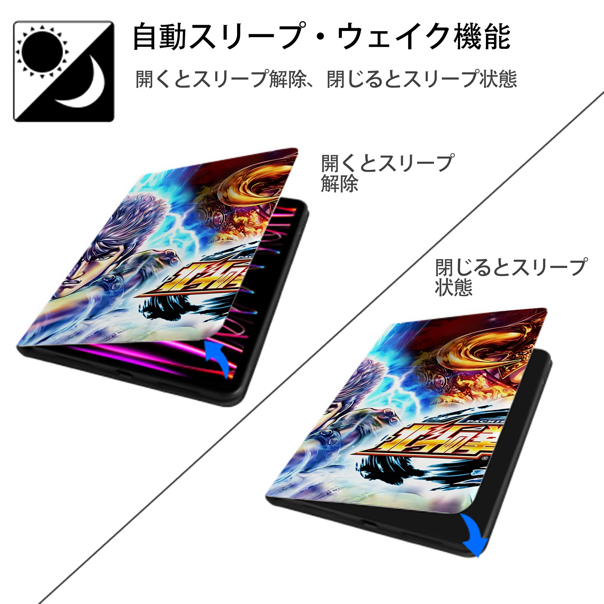 北斗の拳 Fist of the North Star IPadケース ペンホルダー付き ブックスタイルデザイン