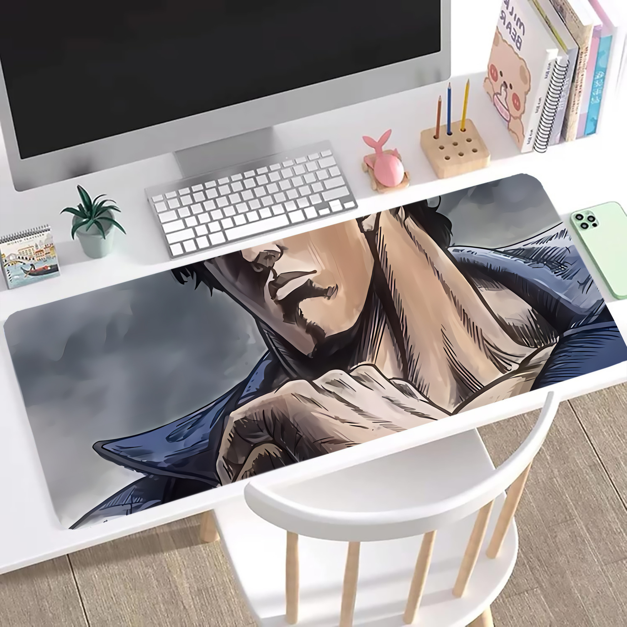 （画像用） 北斗の拳 Fist of the North Star ステッチ加工 大判デスクマット／滑り止めマウスパッド