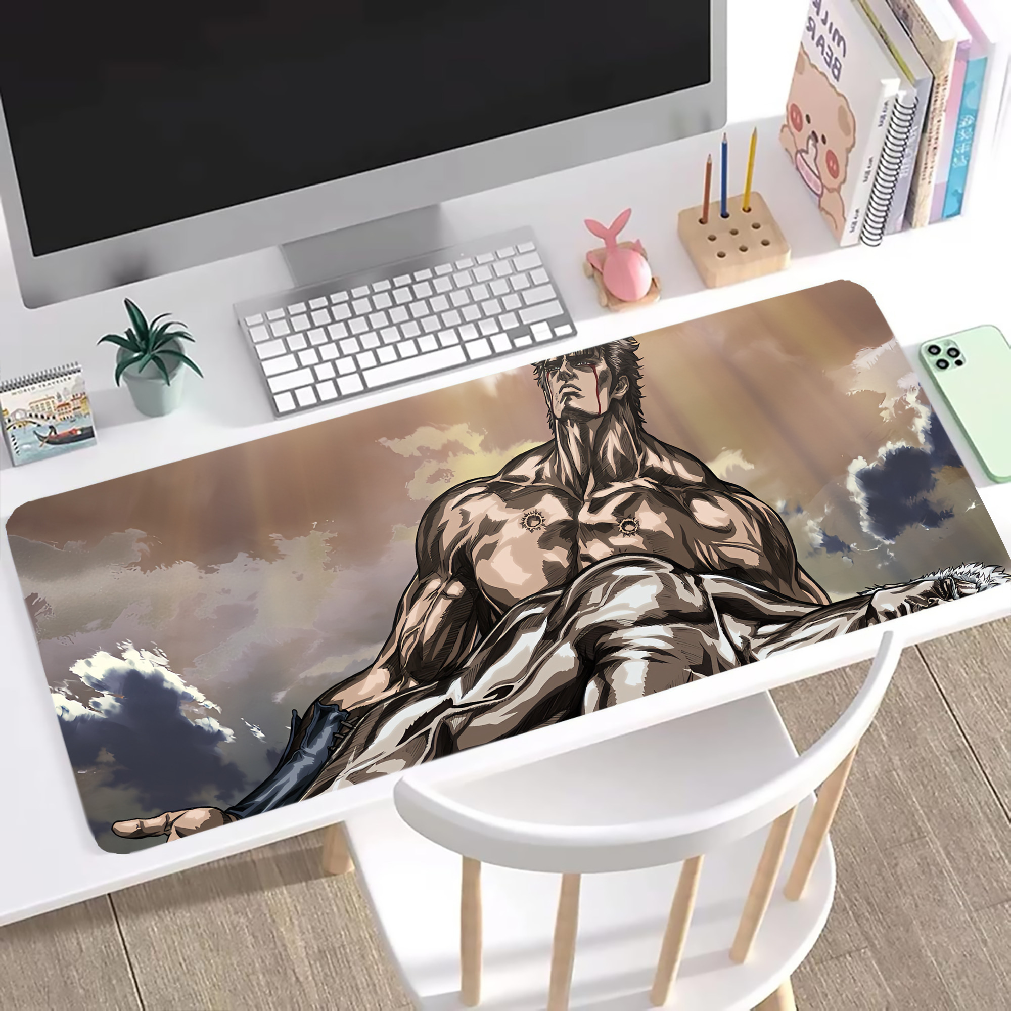 （画像用） 北斗の拳 Fist of the North Star ステッチ加工 大判デスクマット／滑り止めマウスパッド