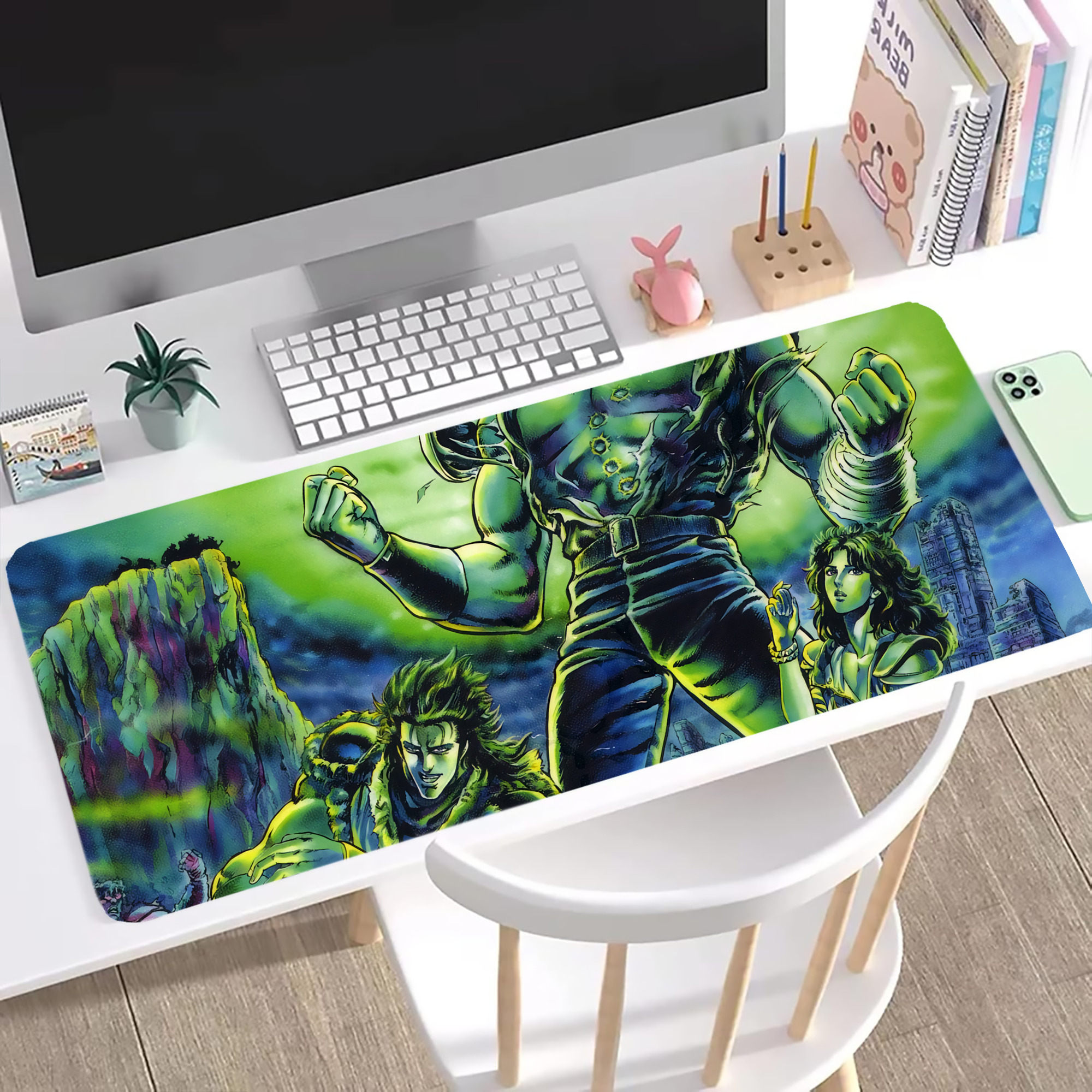 （画像用） 北斗の拳 Fist of the North Star ステッチ加工 大判デスクマット／滑り止めマウスパッド