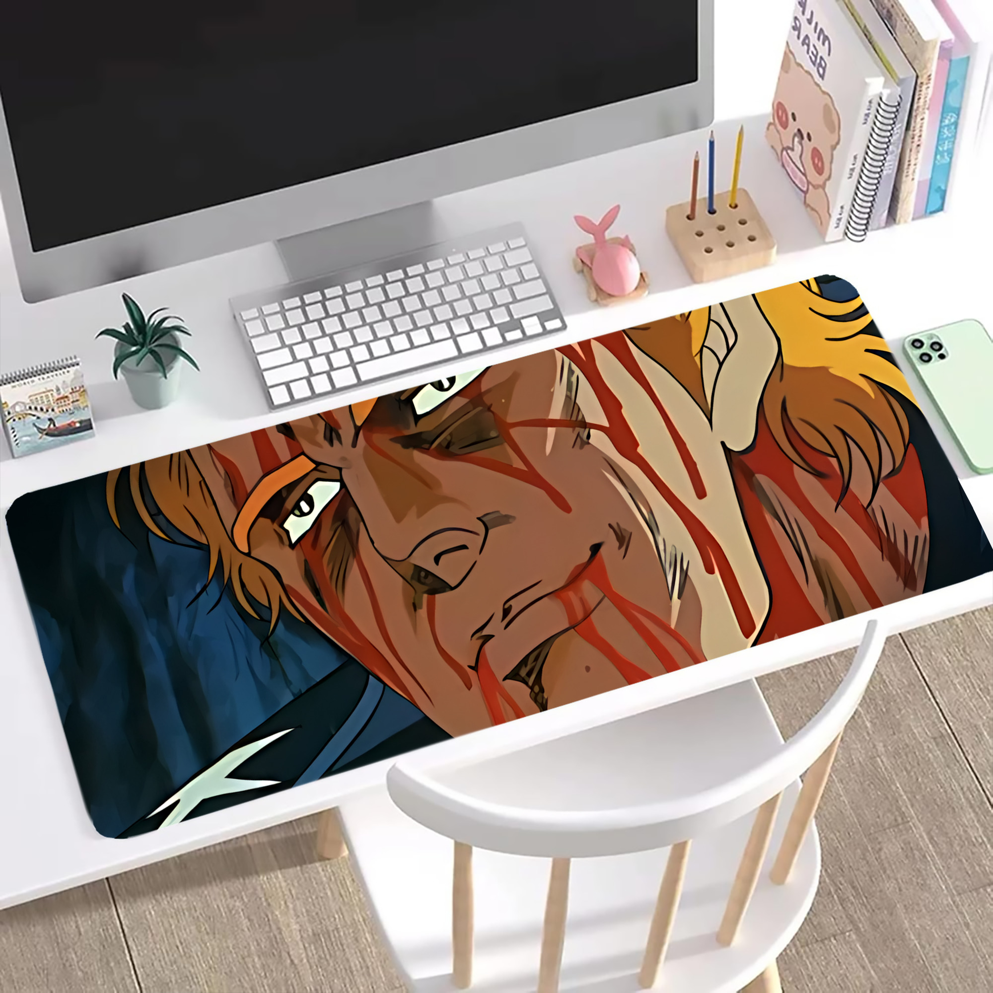 （画像用） 北斗の拳 Fist of the North Star ステッチ加工 大判デスクマット／滑り止めマウスパッド