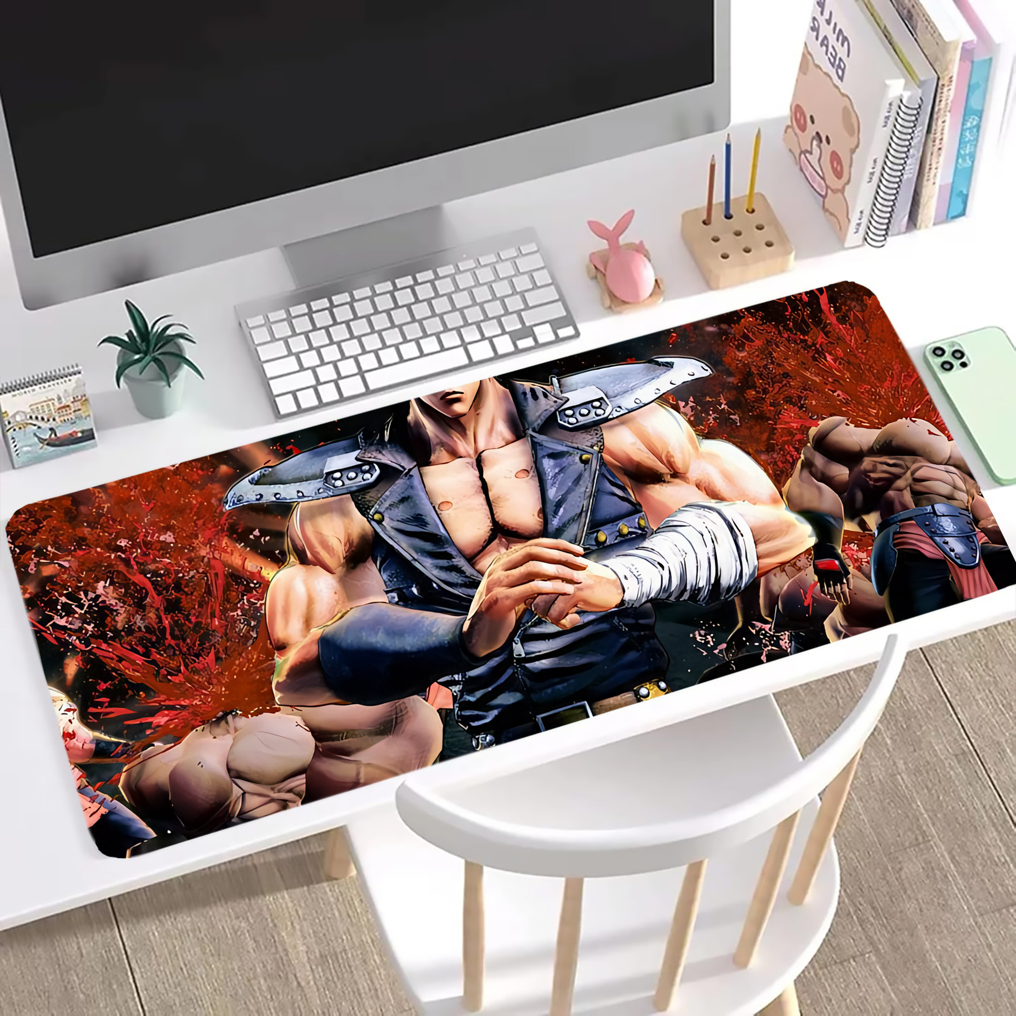 （画像用） 北斗の拳 Fist of the North Star ステッチ加工 大判デスクマット／滑り止めマウスパッド