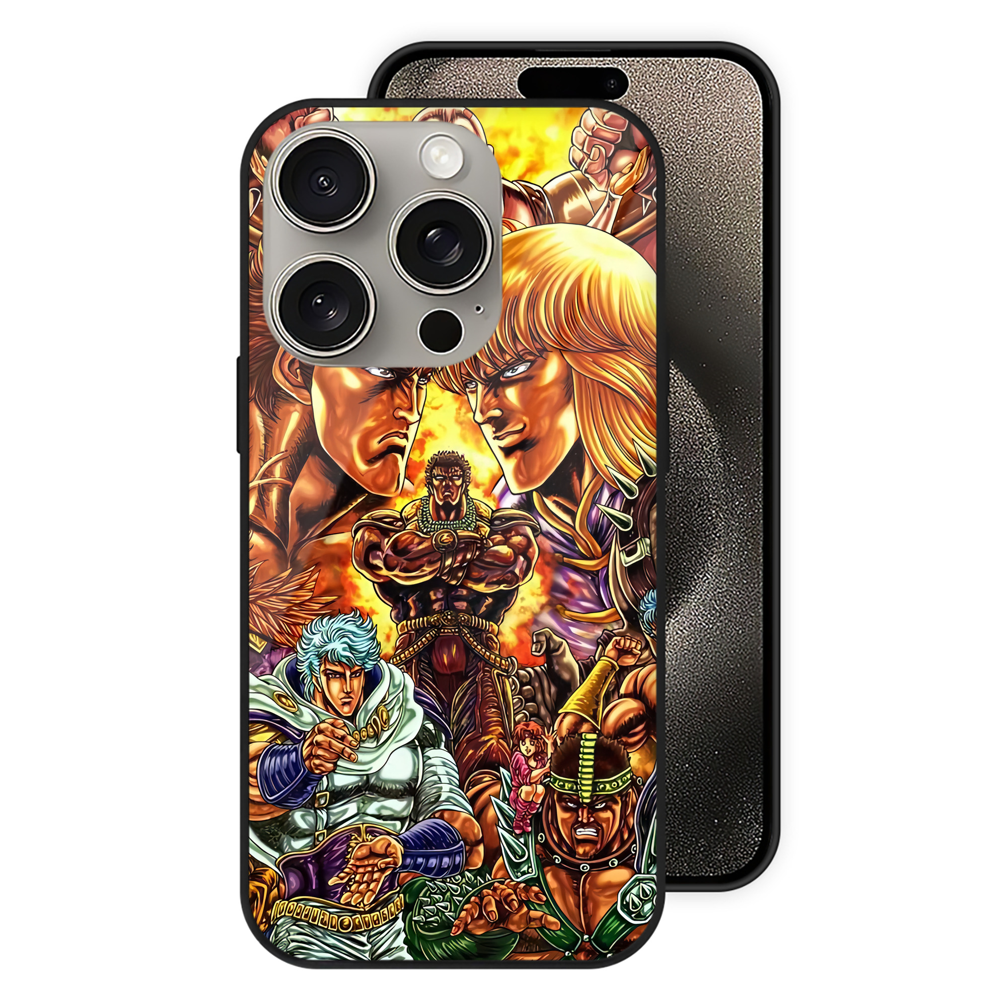 （画像用） 北斗の拳 Fist of the North Star 【iPhone15Pro対応】スマホケース 耐衝撃＆黄変防止 背面ガラス