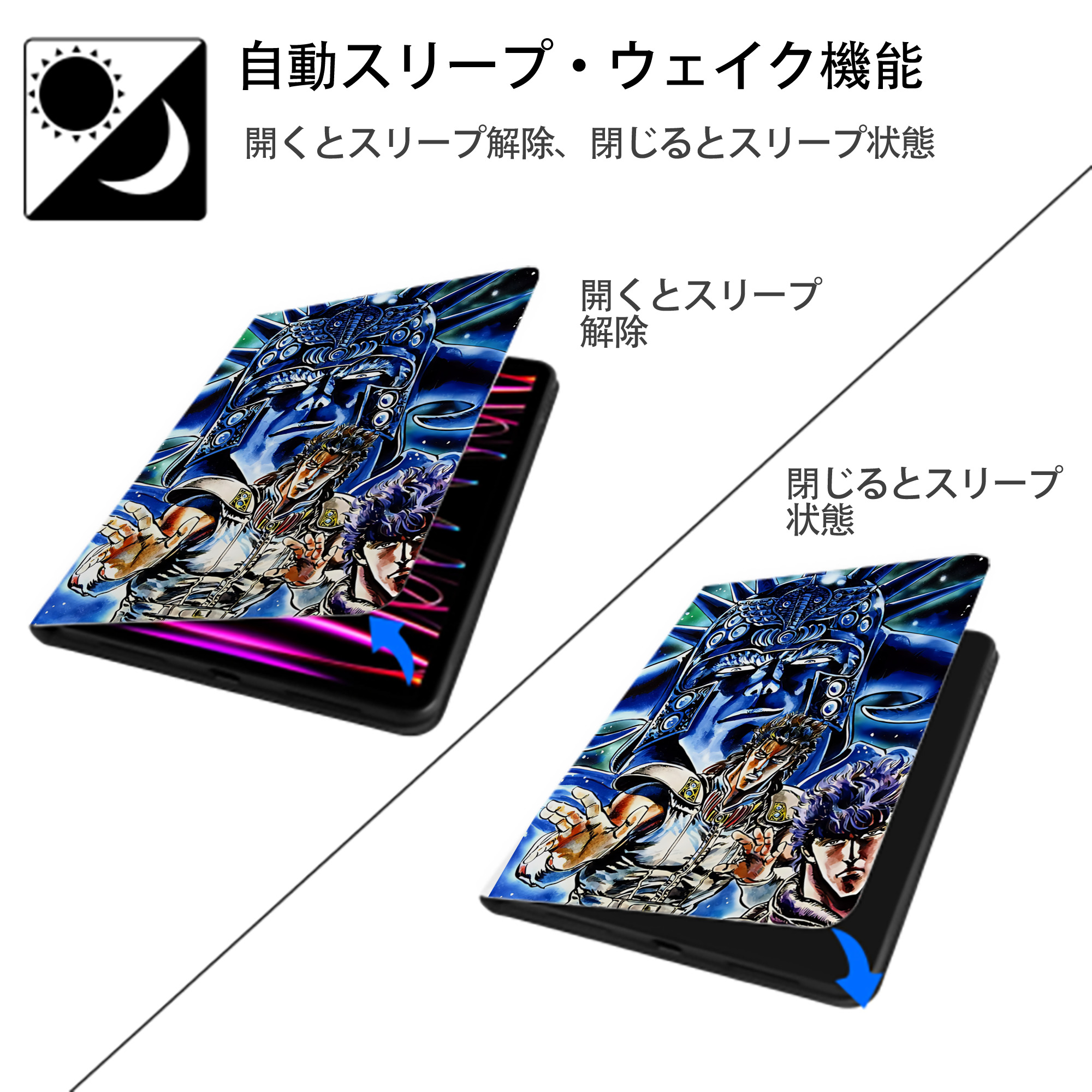 北斗の拳 Fist of the North Star IPad ケース ペン収納付き 三つ折りスタンド PUレザー×シリコン 対応機種9.5/10.5/10.9インチ