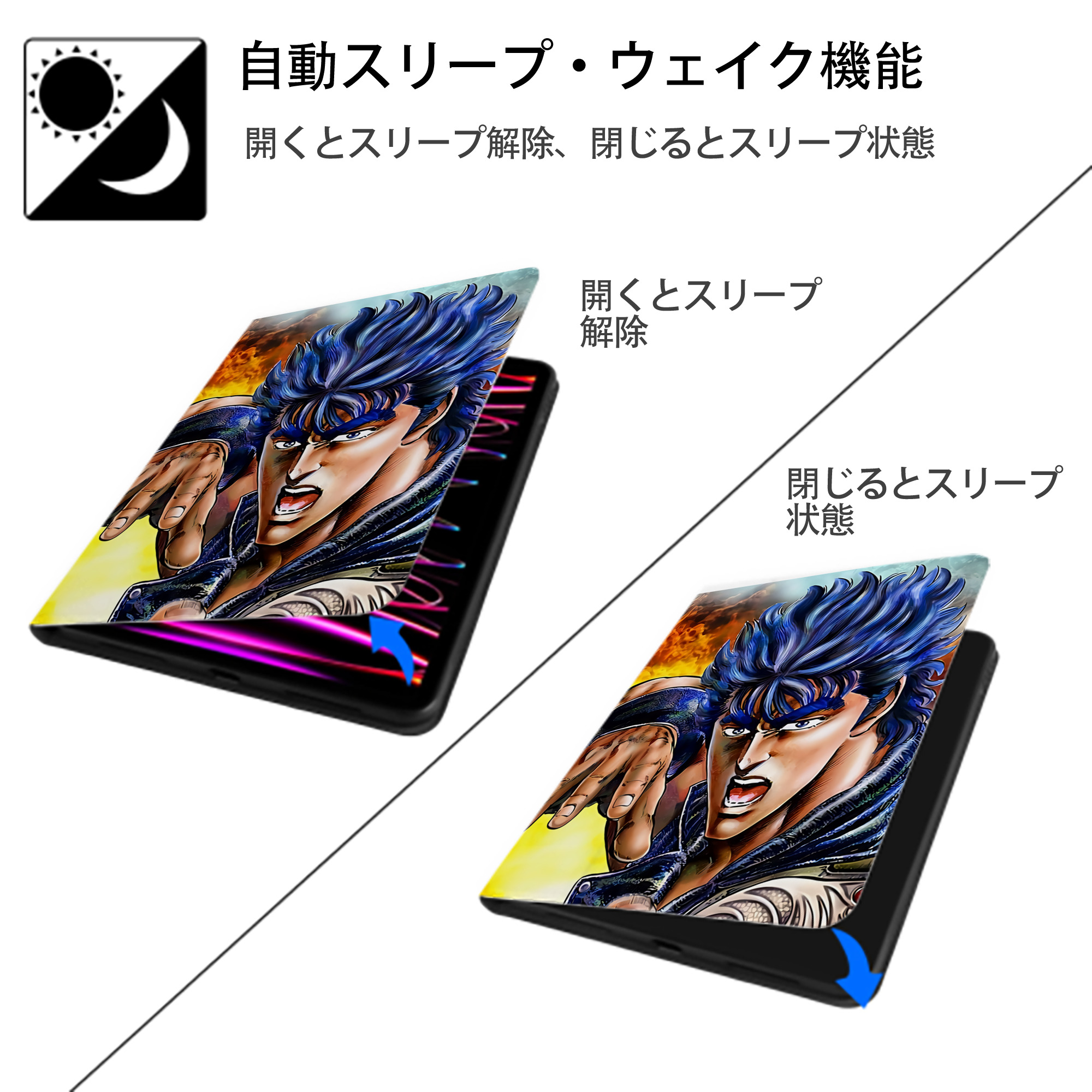 北斗の拳 Fist of the North Star IPad ケース ペン収納付き 三つ折りスタンド PUレザー×シリコン 対応機種9.5/10.5/10.9インチ