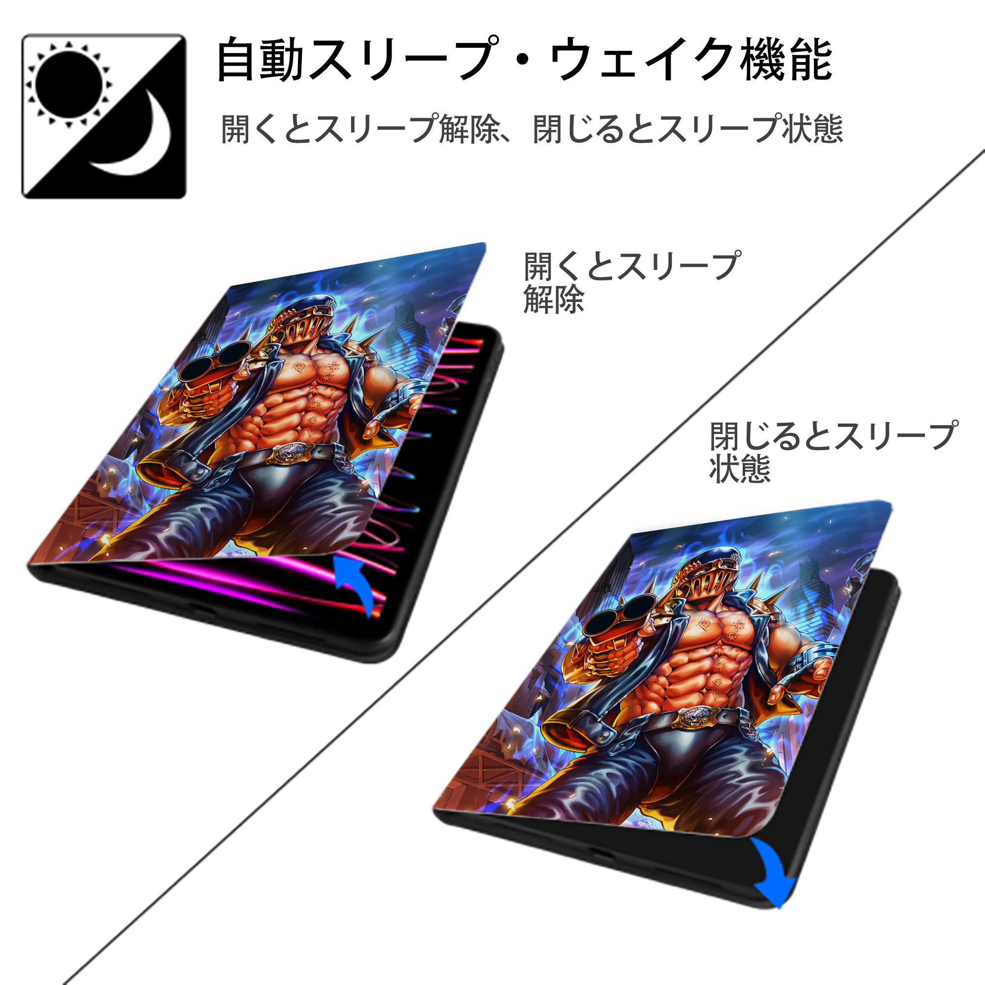 北斗の拳 Fist of the North Star IPad ケース ペン収納付き 三つ折りスタンド PUレザー×シリコン 対応機種9.5/10.5/10.9インチ