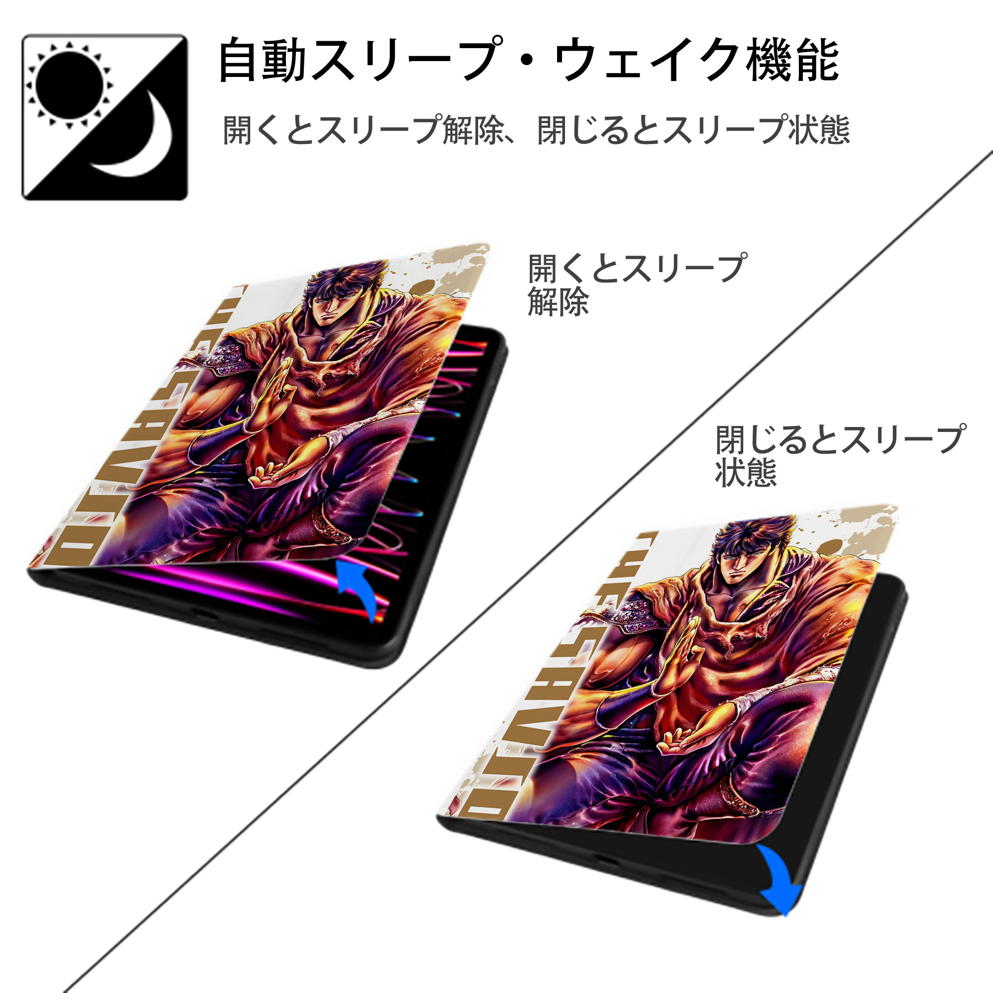 北斗の拳 Fist of the North Star IPad ケース ペン収納付き 三つ折りスタンド PUレザー×シリコン 対応機種9.5/10.5/10.9インチ