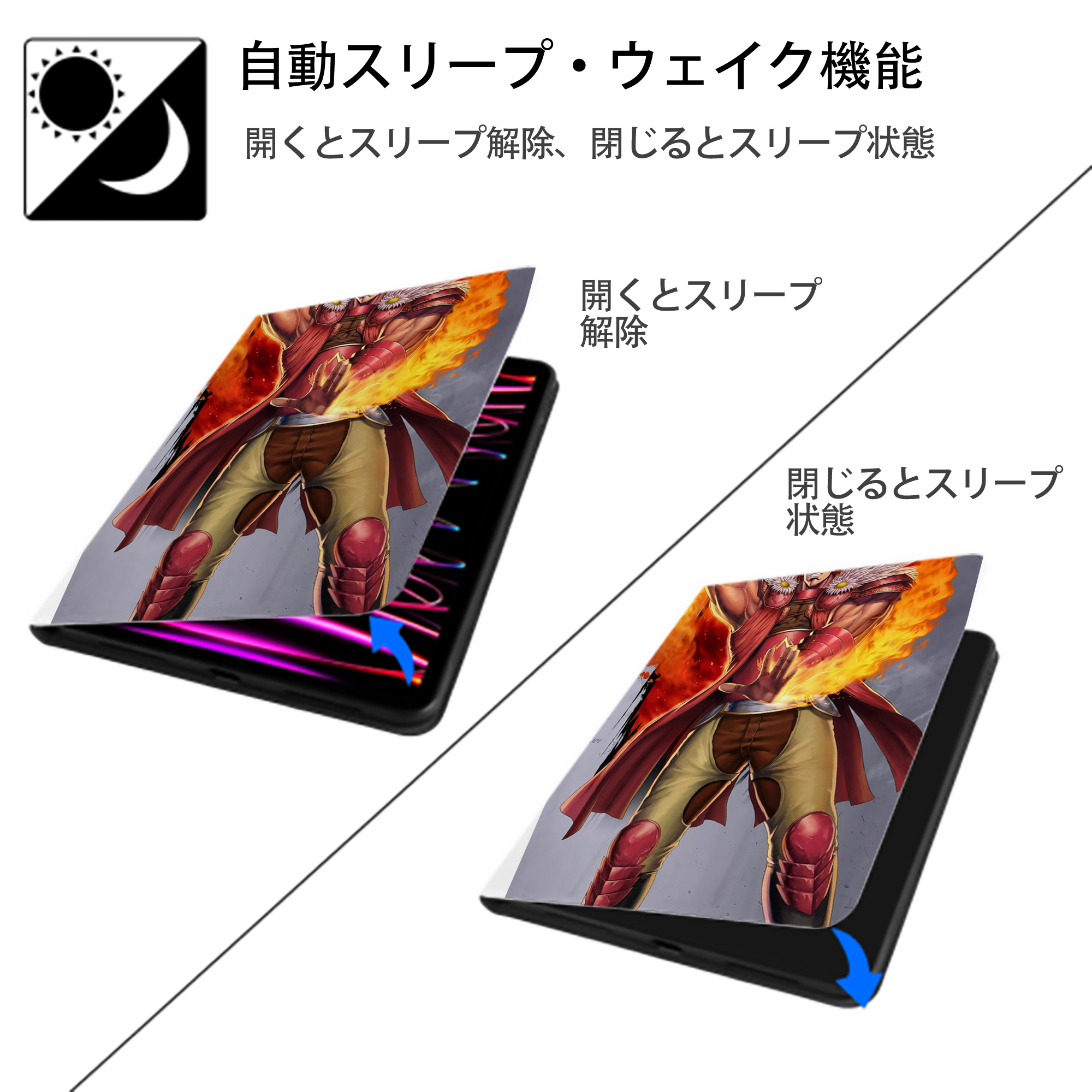 北斗の拳 Fist of the North Star IPad ケース ペン収納付き 三つ折りスタンド PUレザー×シリコン 対応機種9.5/10.5/10.9インチ