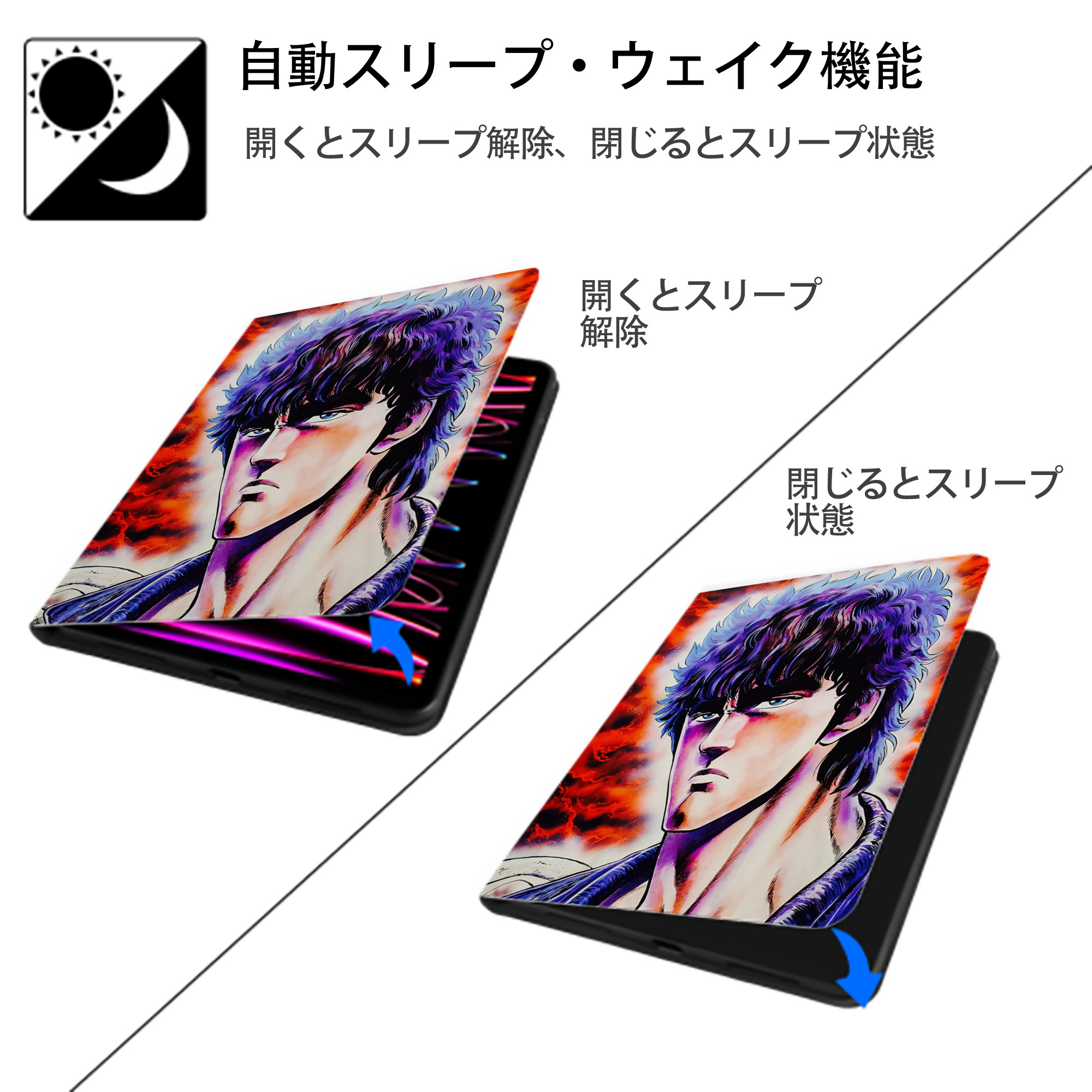 北斗の拳 Fist of the North Star IPad ケース ペン収納付き 三つ折りスタンド PUレザー×シリコン 対応機種9.5/10.5/10.9インチ