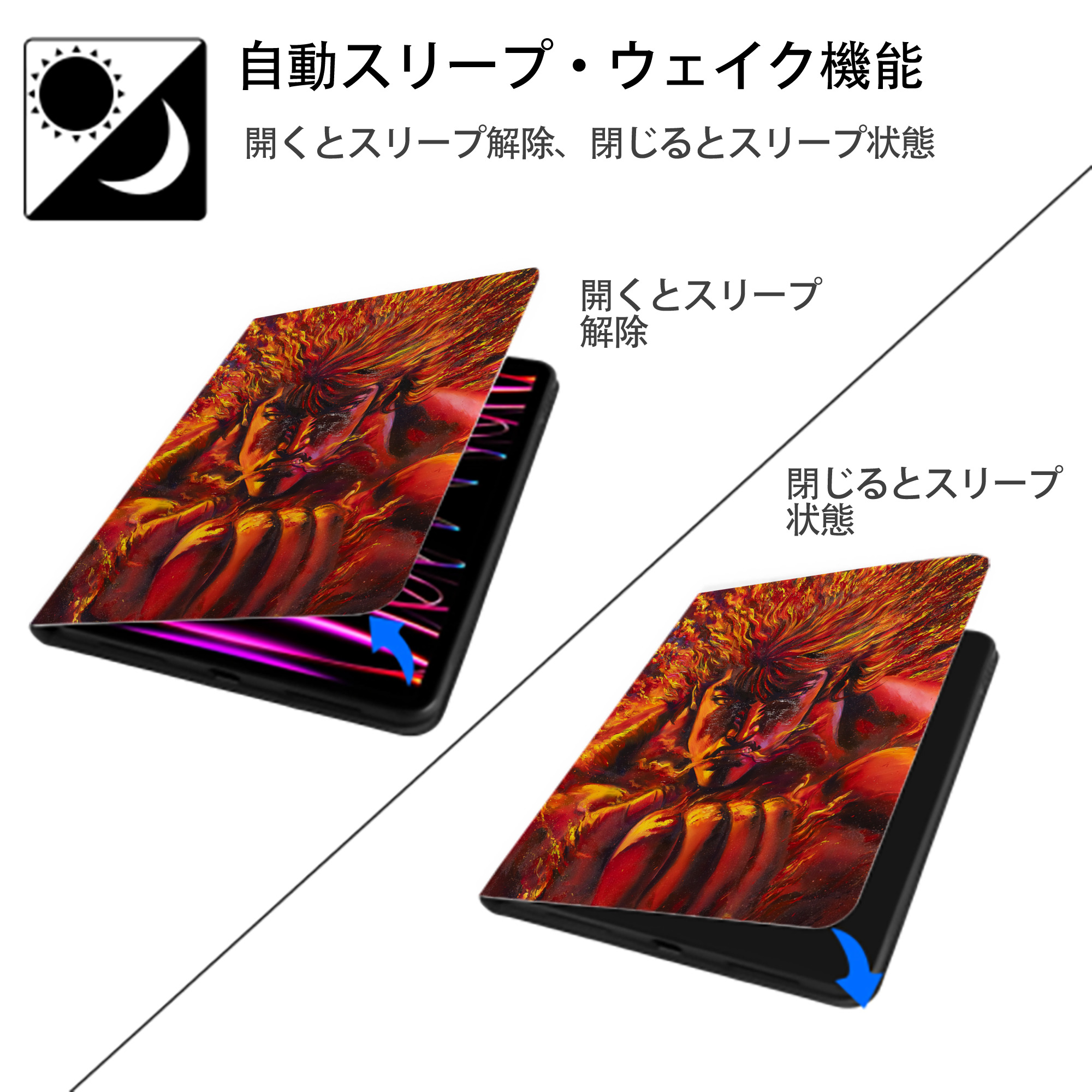 北斗の拳 Fist of the North Star IPad ケース ペン収納付き 三つ折りスタンド PUレザー×シリコン 対応機種9.5/10.5/10.9インチ