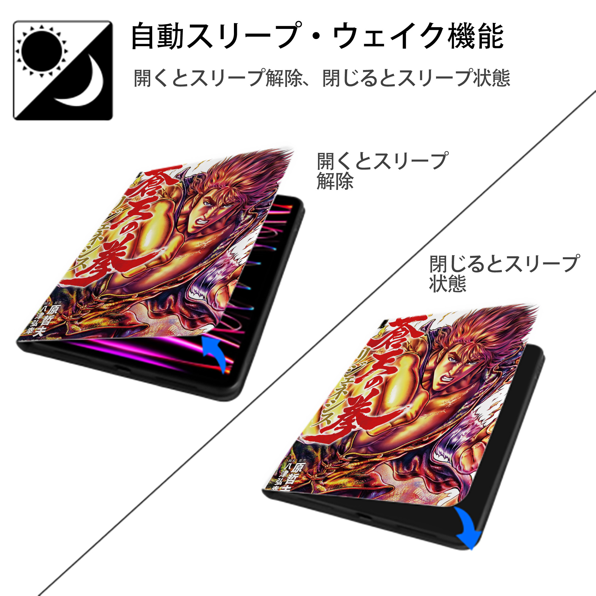 北斗の拳 Fist of the North Star IPad ケース ペン収納付き 三つ折りスタンド PUレザー×シリコン 対応機種9.5/10.5/10.9インチ