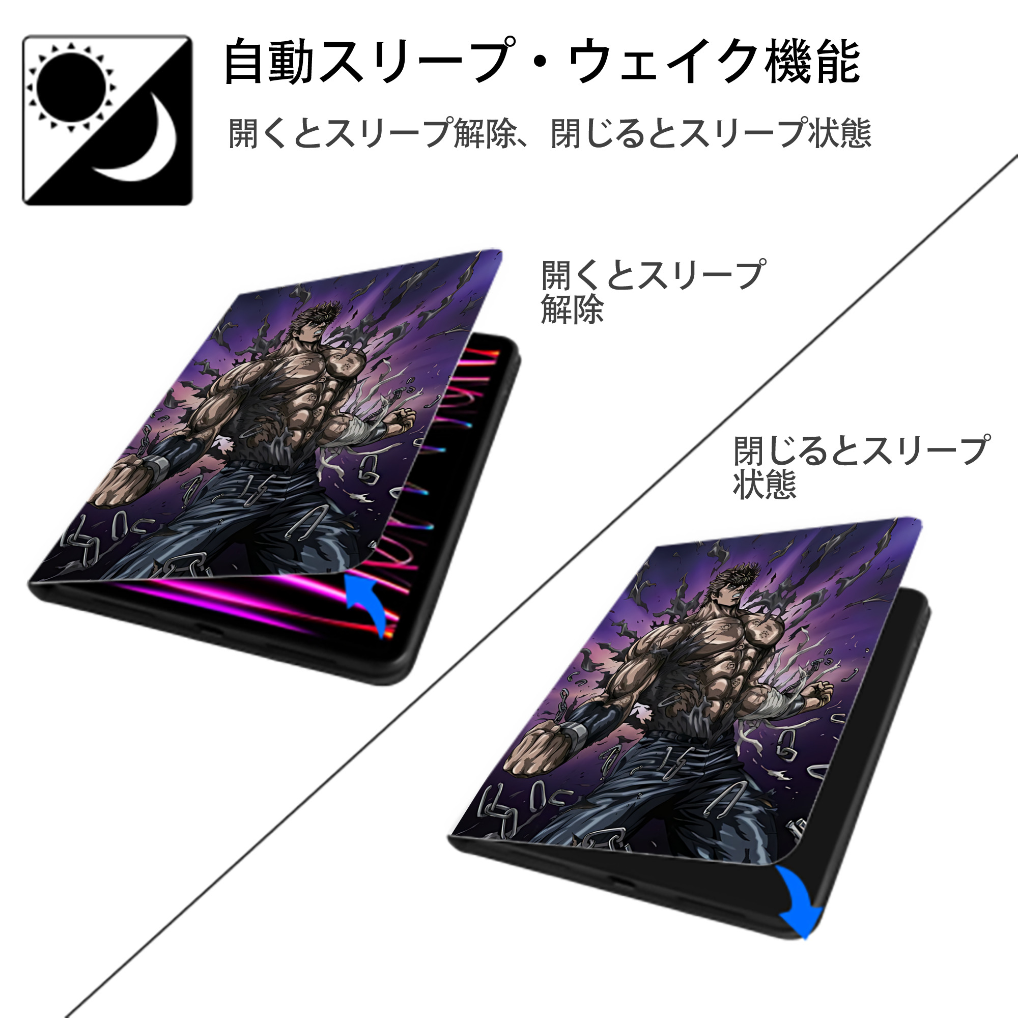 北斗の拳 Fist of the North Star IPad ケース ペン収納付き 三つ折りスタンド PUレザー×シリコン 対応機種9.5/10.5/10.9インチ
