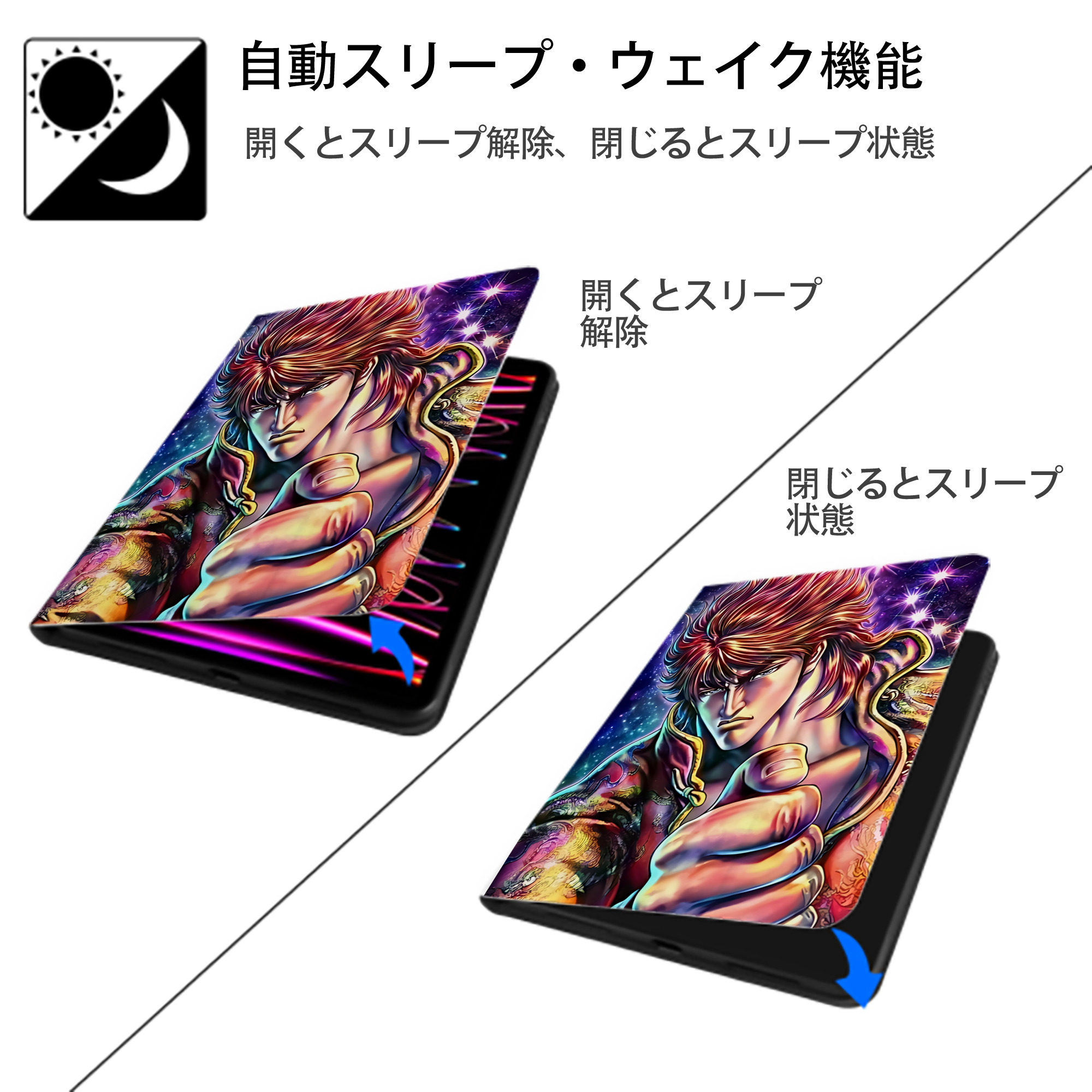 北斗の拳 Fist of the North Star IPad ケース ペン収納付き 三つ折りスタンド PUレザー×シリコン 対応機種9.5/10.5/10.9インチ