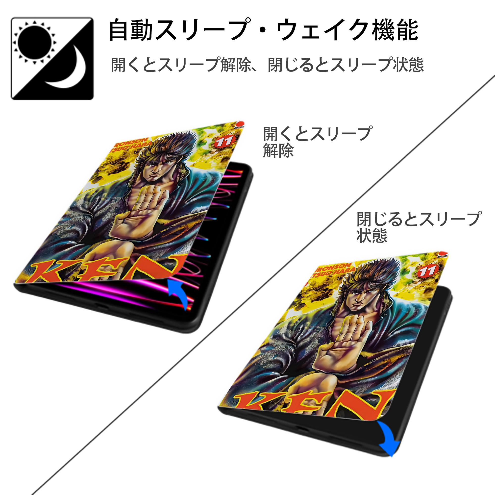 北斗の拳 Fist of the North Star IPad ケース ペン収納付き 三つ折りスタンド PUレザー×シリコン 対応機種9.5/10.5/10.9インチ