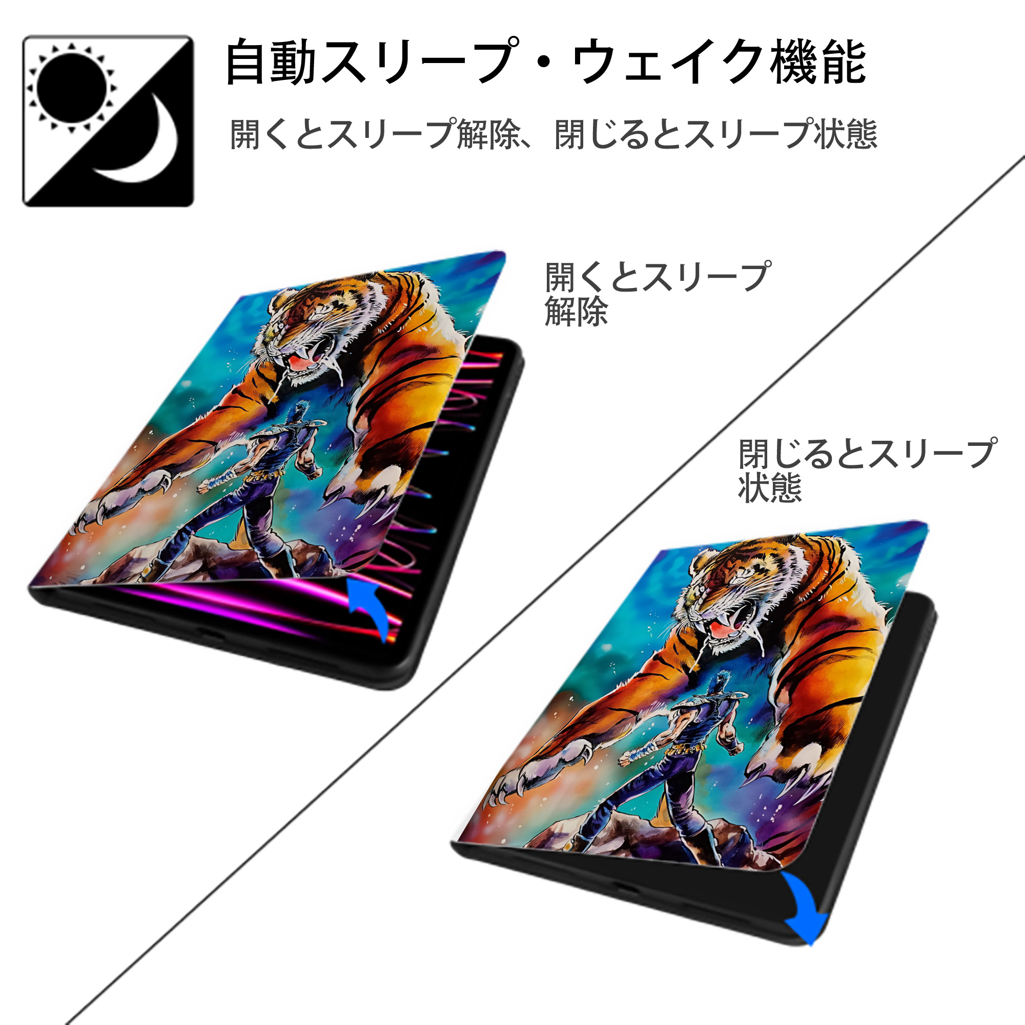 北斗の拳 Fist of the North Star IPad ケース ペン収納付き 三つ折りスタンド PUレザー×シリコン 対応機種9.5/10.5/10.9インチ