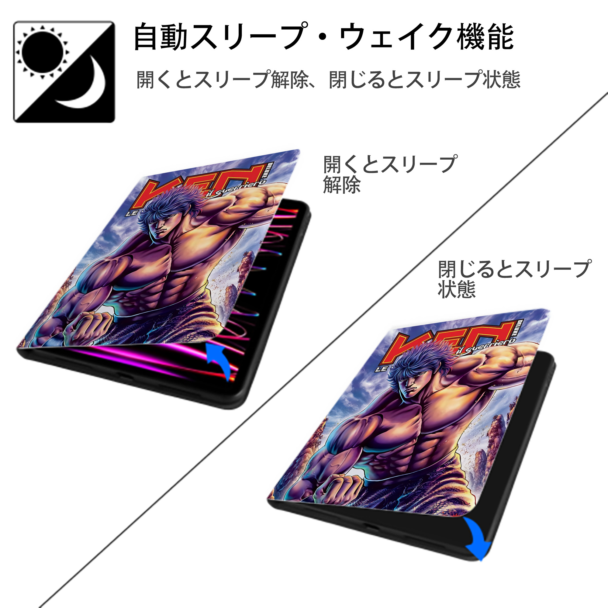北斗の拳 Fist of the North Star IPad ケース ペン収納付き 三つ折りスタンド PUレザー×シリコン 対応機種9.5/10.5/10.9インチ