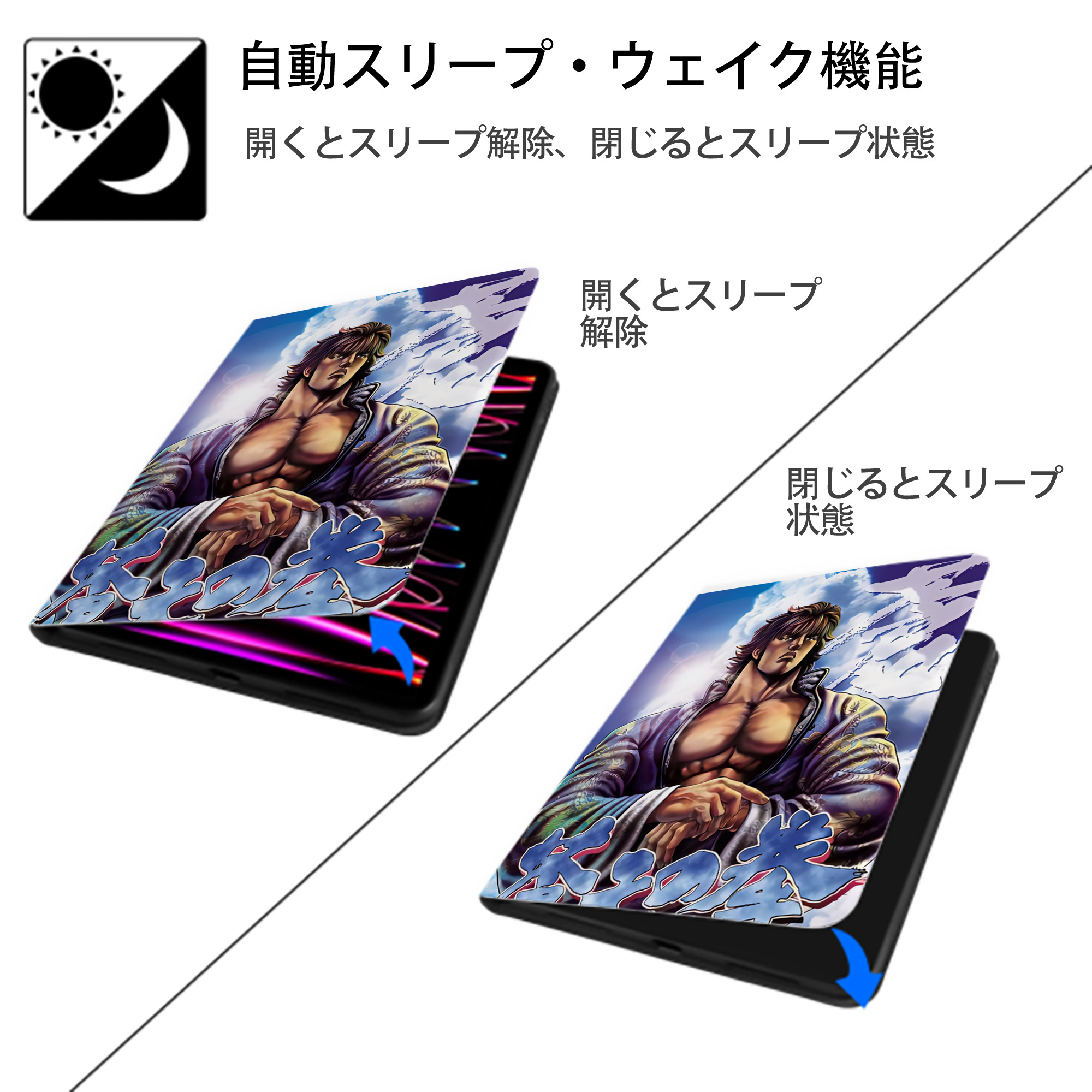 北斗の拳 Fist of the North Star IPad ケース ペン収納付き 三つ折りスタンド PUレザー×シリコン 対応機種9.5/10.5/10.9インチ