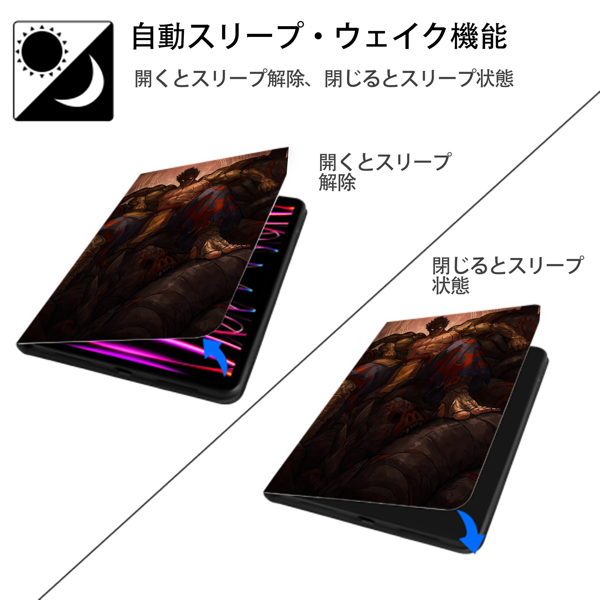 北斗の拳 Fist of the North Star IPad ケース ペン収納付き 三つ折りスタンド PUレザー×シリコン 対応機種9.5/10.5/10.9インチ