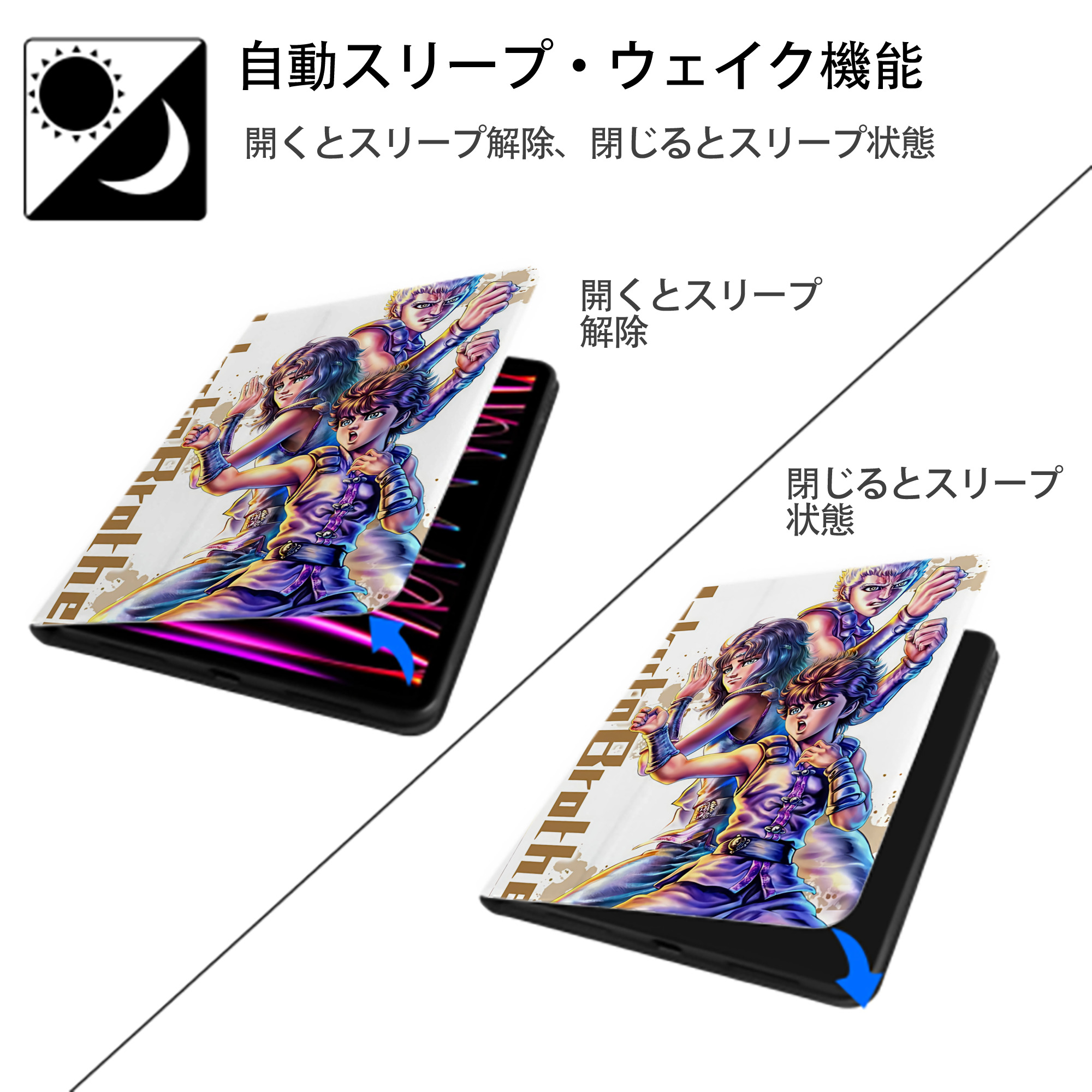 北斗の拳 Fist of the North Star IPad ケース ペン収納付き 三つ折りスタンド PUレザー×シリコン 対応機種9.5/10.5/10.9インチ