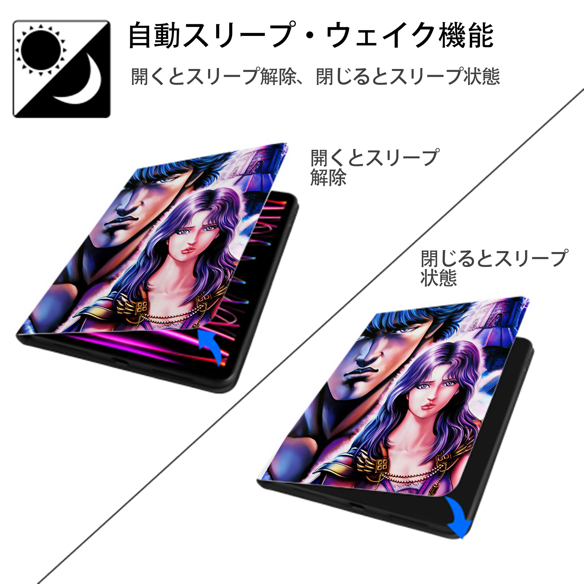 北斗の拳 Fist of the North Star IPad ケース ペン収納付き 三つ折りスタンド PUレザー×シリコン 対応機種9.5/10.5/10.9インチ
