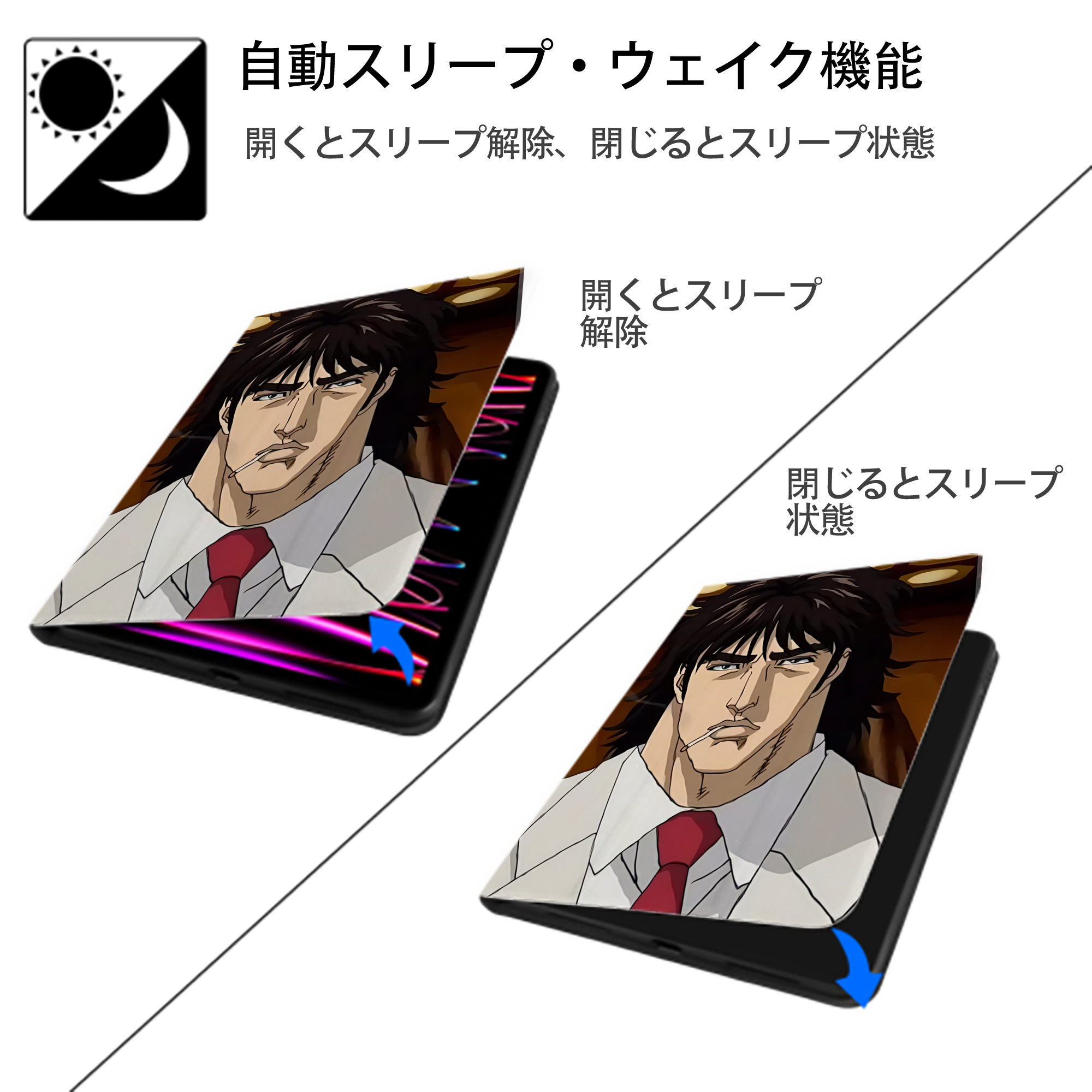 北斗の拳 Fist of the North Star IPad ケース ペン収納付き 三つ折りスタンド PUレザー×シリコン 対応機種9.5/10.5/10.9インチ