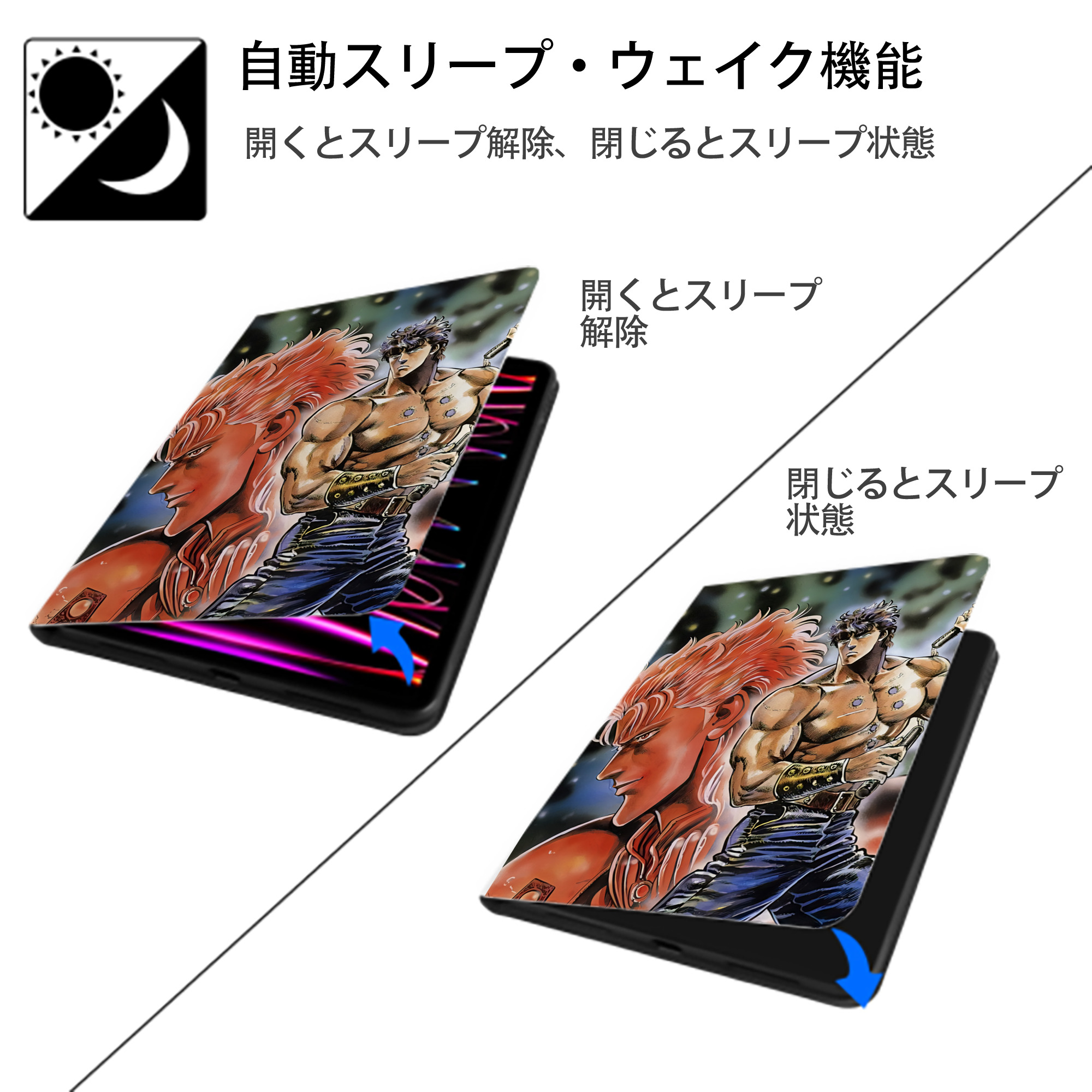 北斗の拳 Fist of the North Star IPad ケース ペン収納付き 三つ折りスタンド PUレザー×シリコン 対応機種9.5/10.5/10.9インチ