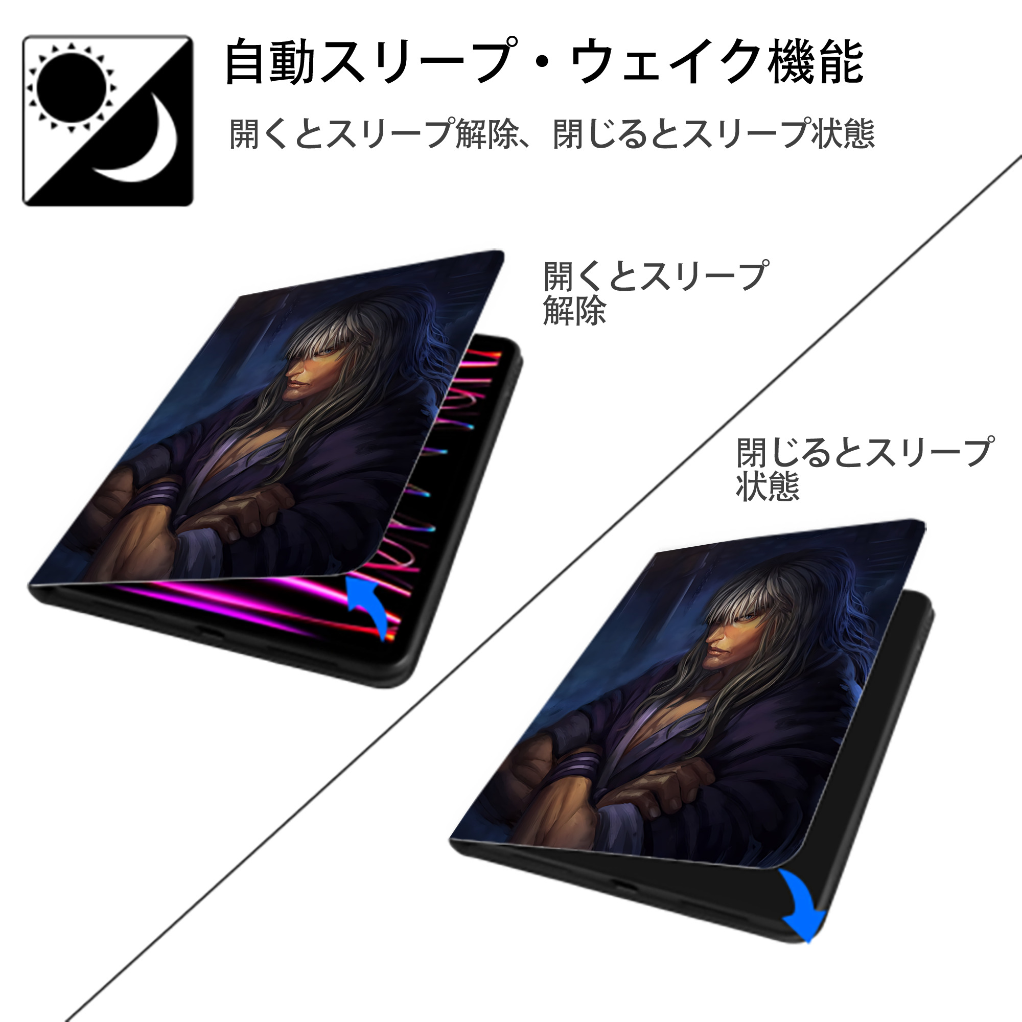 北斗の拳 Fist of the North Star IPad ケース ペン収納付き 三つ折りスタンド PUレザー×シリコン 対応機種9.5/10.5/10.9インチ