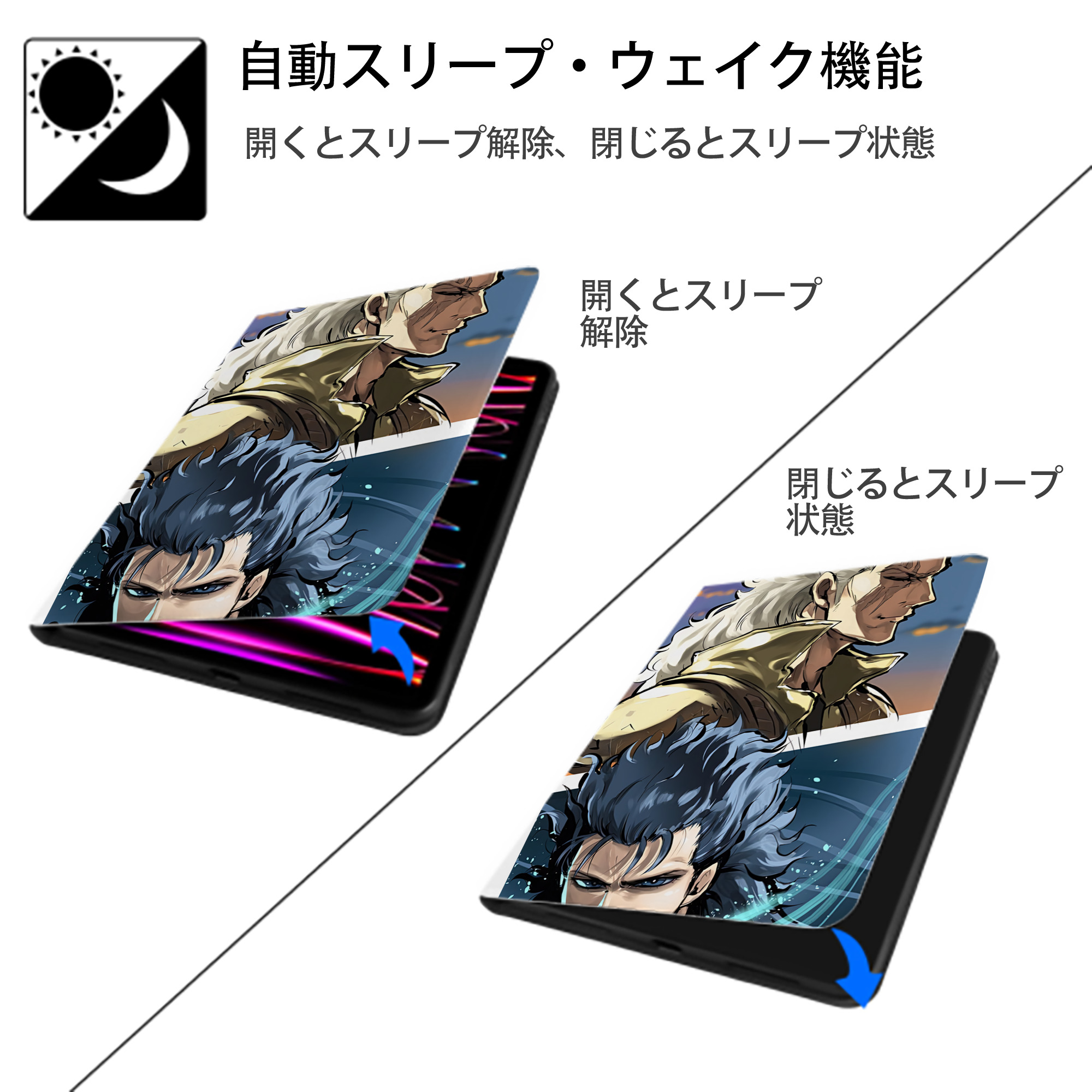 北斗の拳 Fist of the North Star IPad ケース ペン収納付き 三つ折りスタンド PUレザー×シリコン 対応機種9.5/10.5/10.9インチ