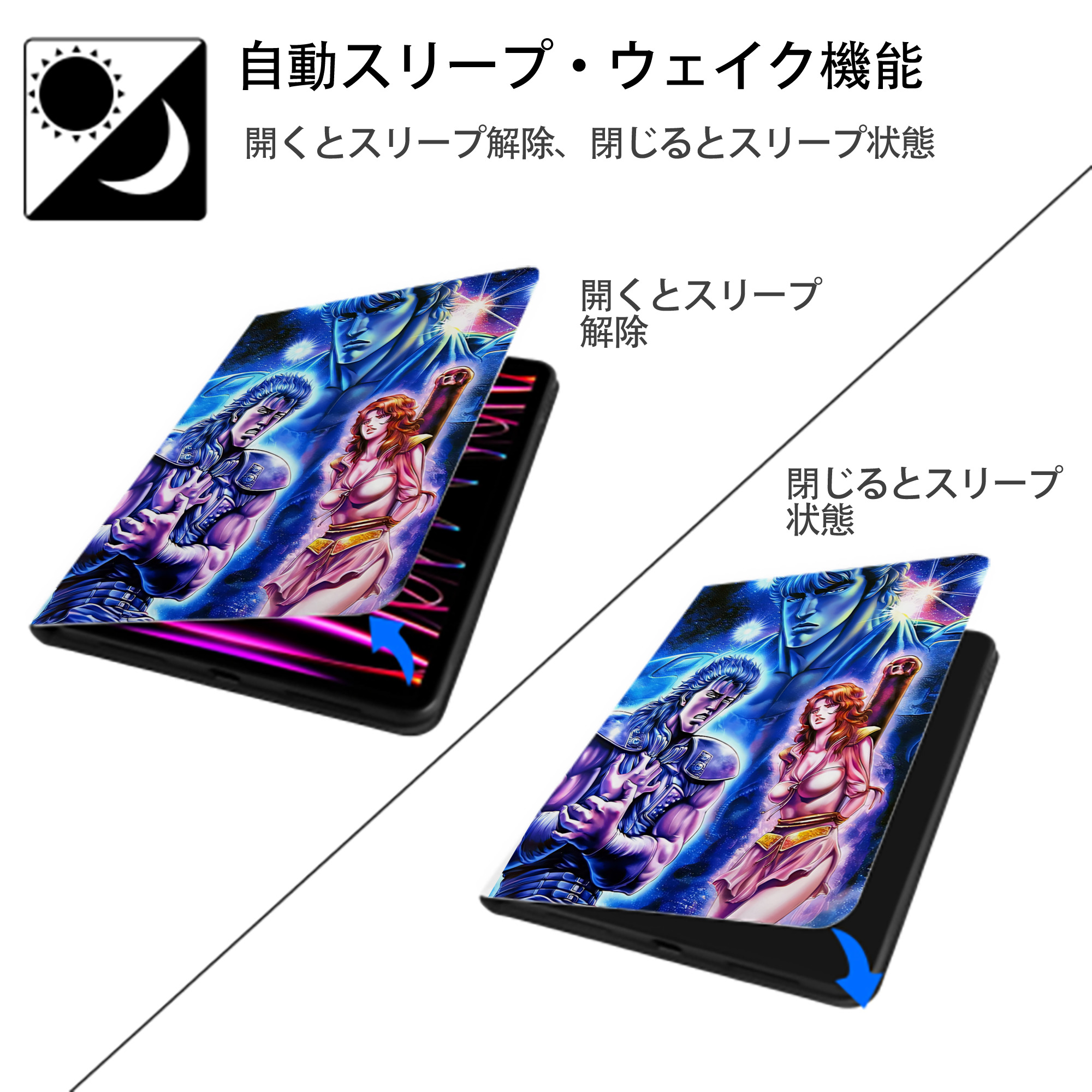 北斗の拳 Fist of the North Star IPad ケース ペン収納付き 三つ折りスタンド PUレザー×シリコン 対応機種9.5/10.5/10.9インチ