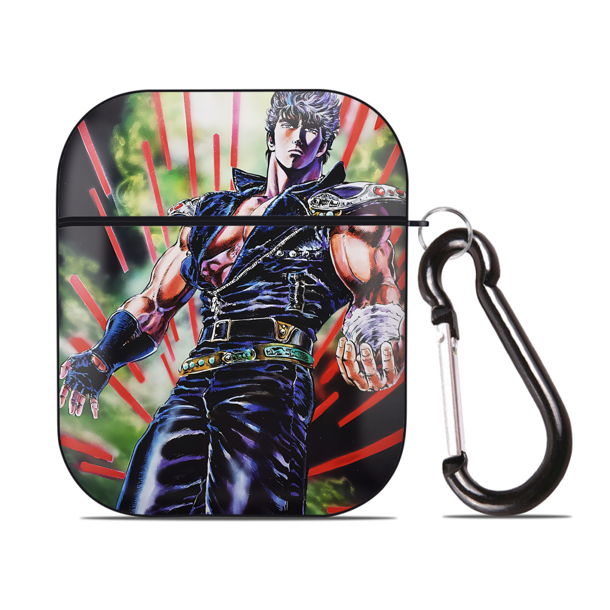 （画像用） 北斗の拳 Fist of the North Star AirPods 第2世代保護ケース ハードシェル ブラック 耐衝撃・防指紋・カラビナ付き