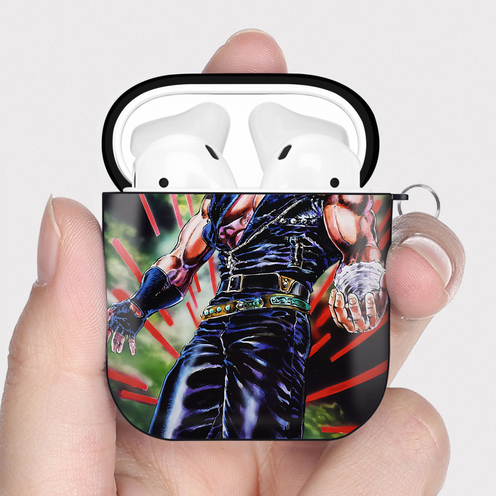 （画像用） 北斗の拳 Fist of the North Star AirPods 第2世代保護ケース ハードシェル ブラック 耐衝撃・防指紋・カラビナ付き