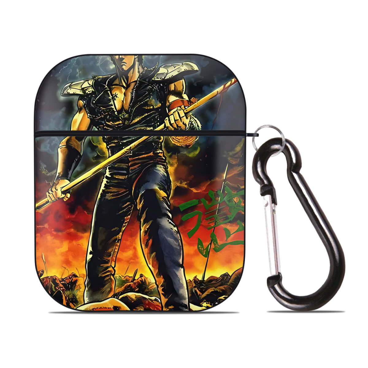 （画像用） 北斗の拳 Fist of the North Star AirPods 第2世代保護ケース ハードシェル ブラック 耐衝撃・防指紋・カラビナ付き
