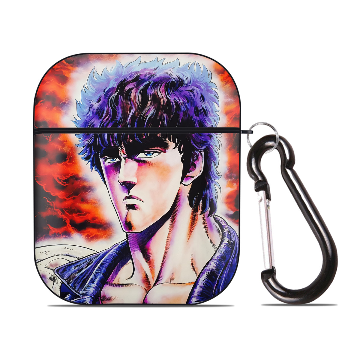 （画像用） 北斗の拳 Fist of the North Star AirPods 第2世代保護ケース ハードシェル ブラック 耐衝撃・防指紋・カラビナ付き