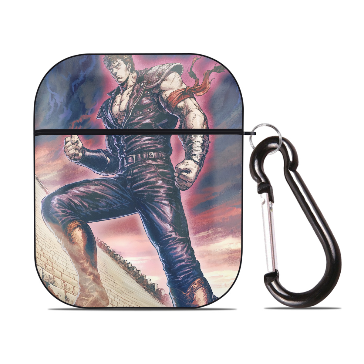 （画像用） 北斗の拳 Fist of the North Star AirPods 第2世代保護ケース ハードシェル ブラック 耐衝撃・防指紋・カラビナ付き