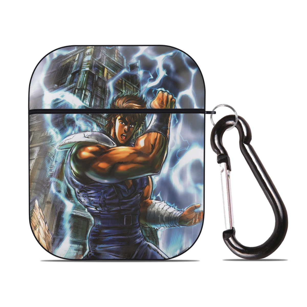 （画像用） 北斗の拳 Fist of the North Star AirPods 第2世代保護ケース ハードシェル ブラック 耐衝撃・防指紋・カラビナ付き